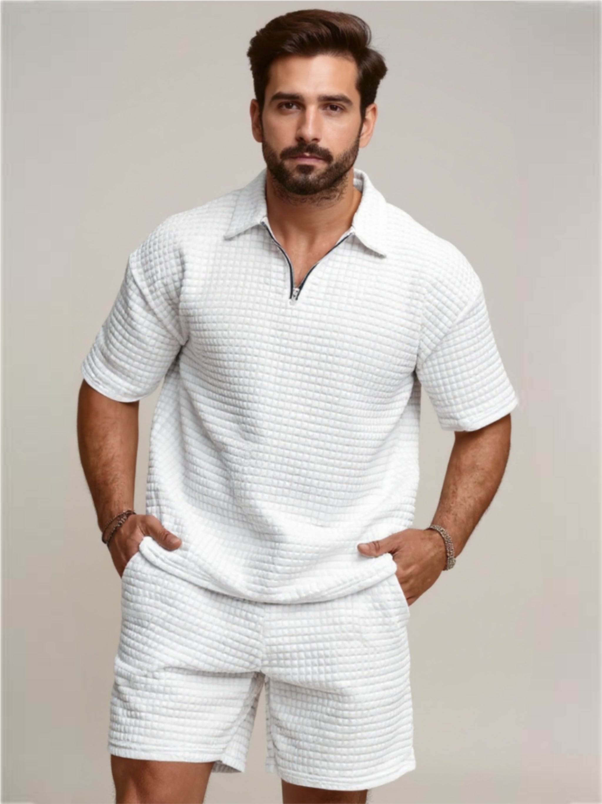 Half Zip Polo Shirt & Shorts Set