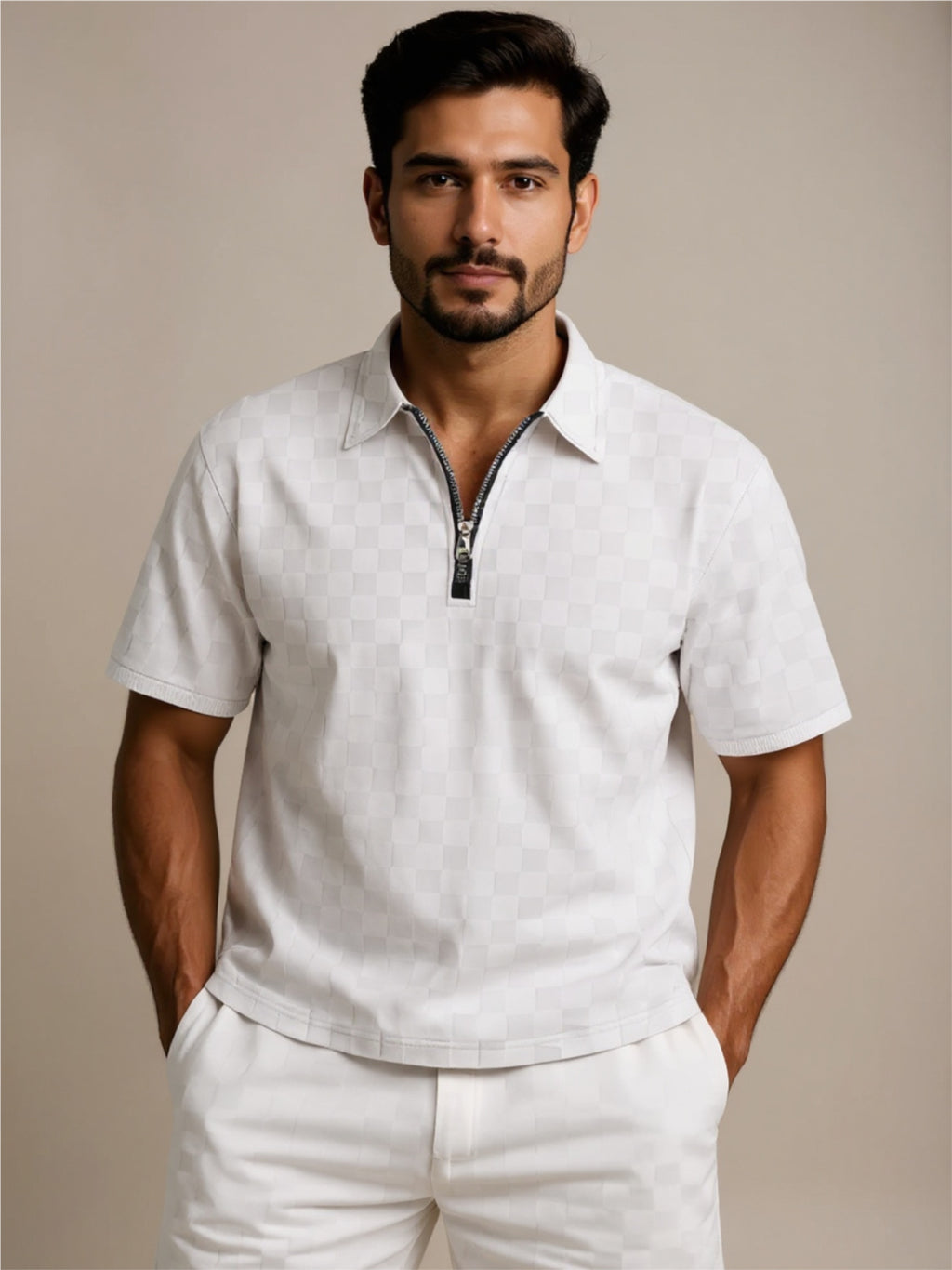 Half Zip Polo Shirt & Shorts Set
