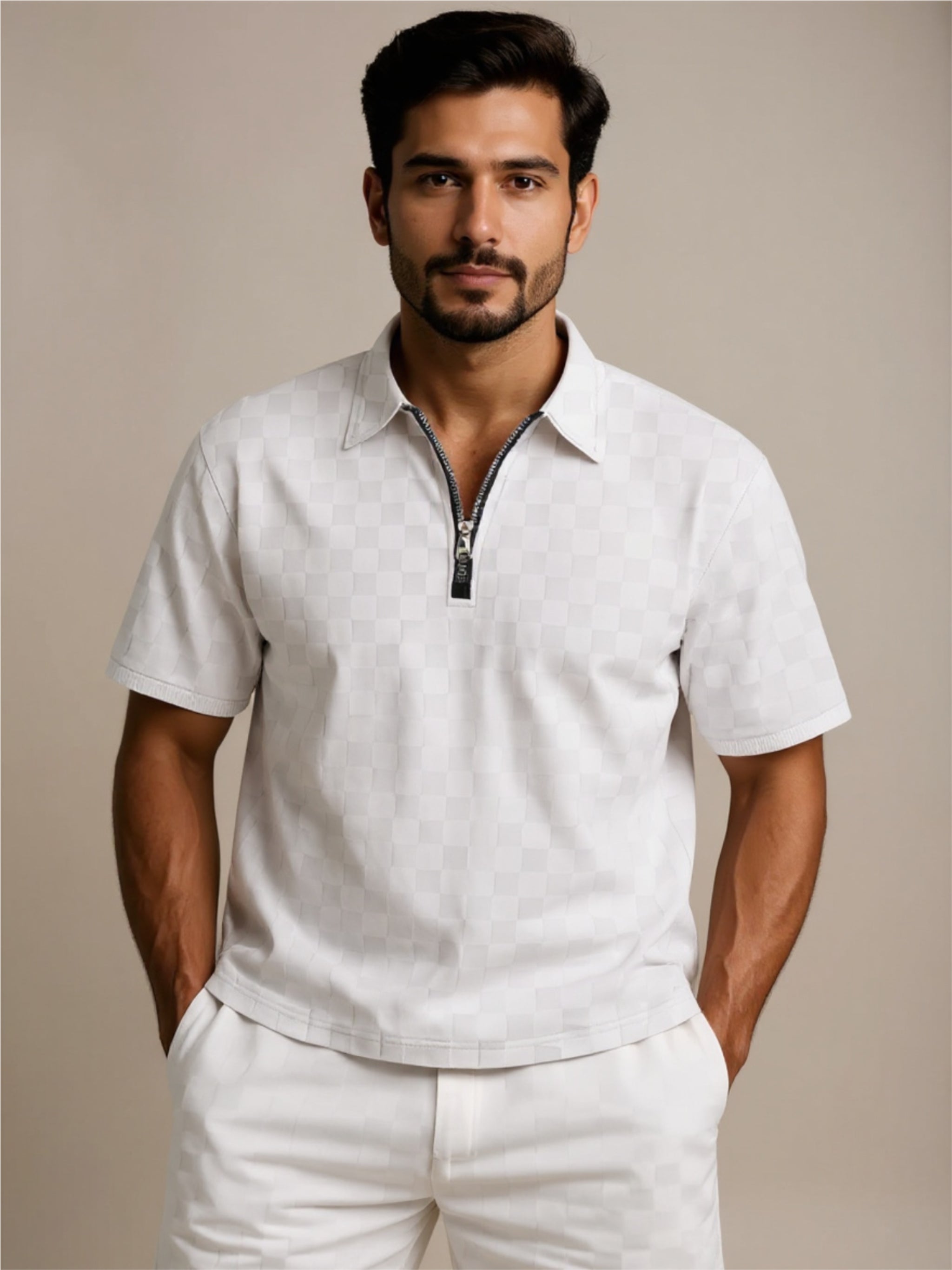 Half Zip Polo Shirt & Shorts Set