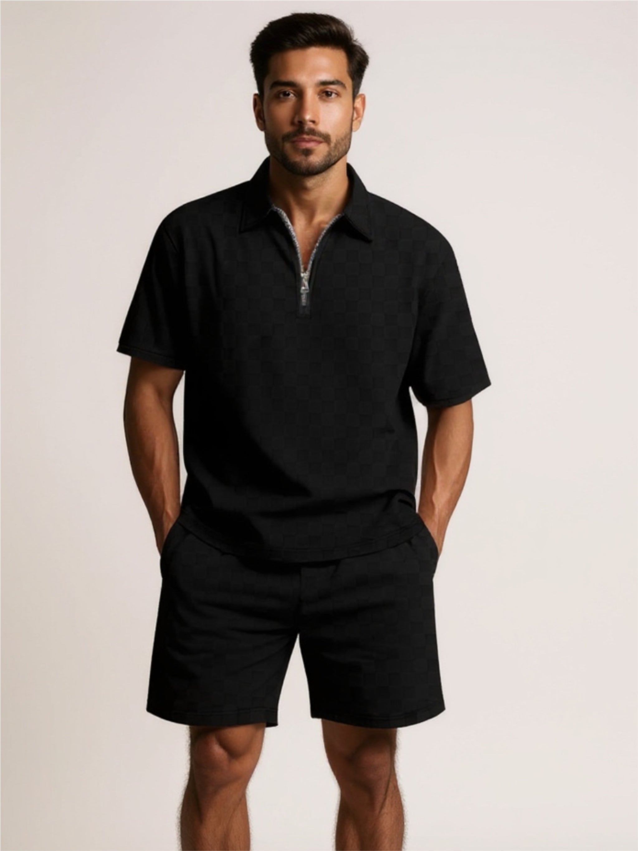 Half Zip Polo Shirt & Shorts Set