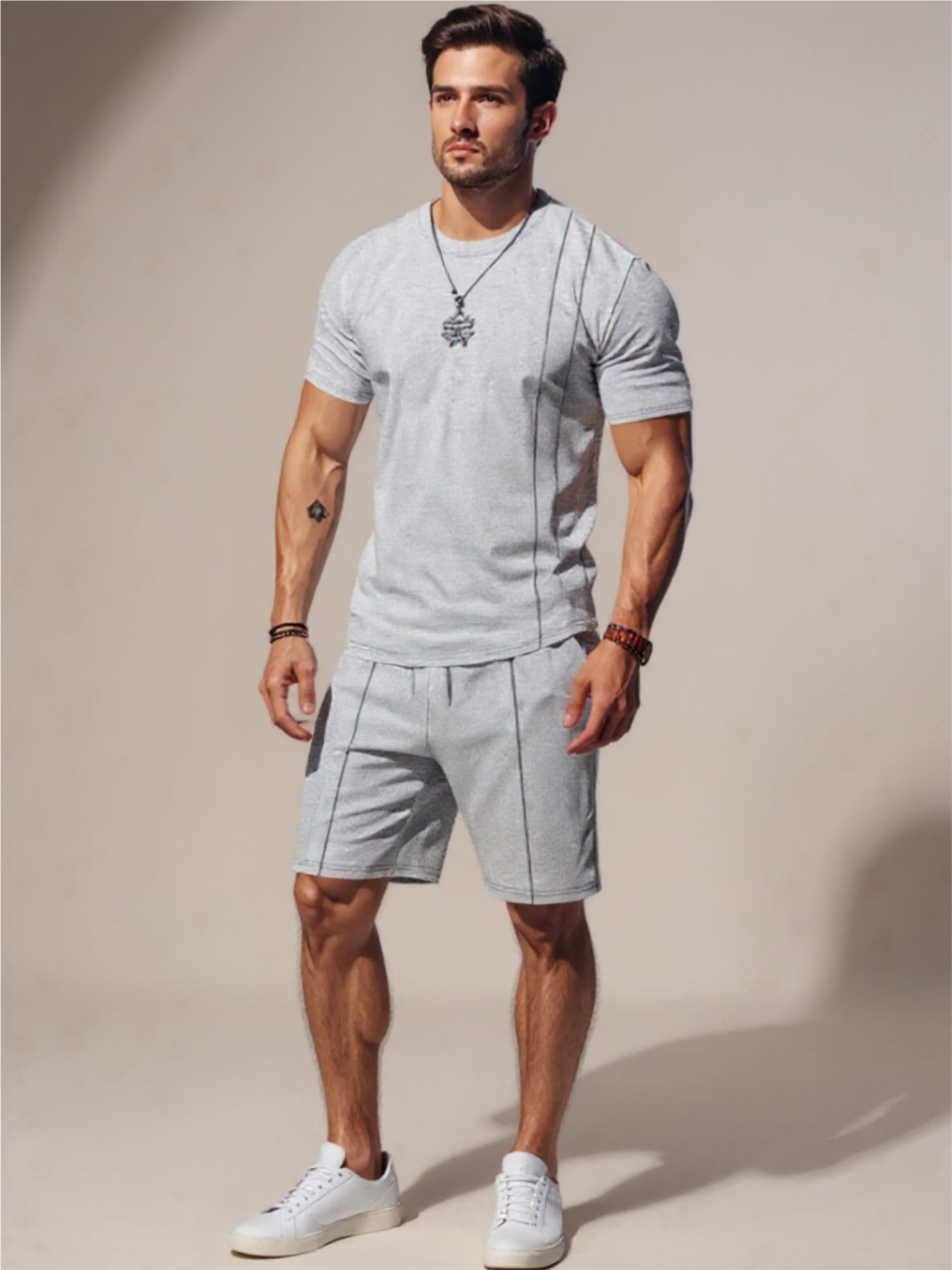 Round Neck Short Sleeve Top & Shorts Set
