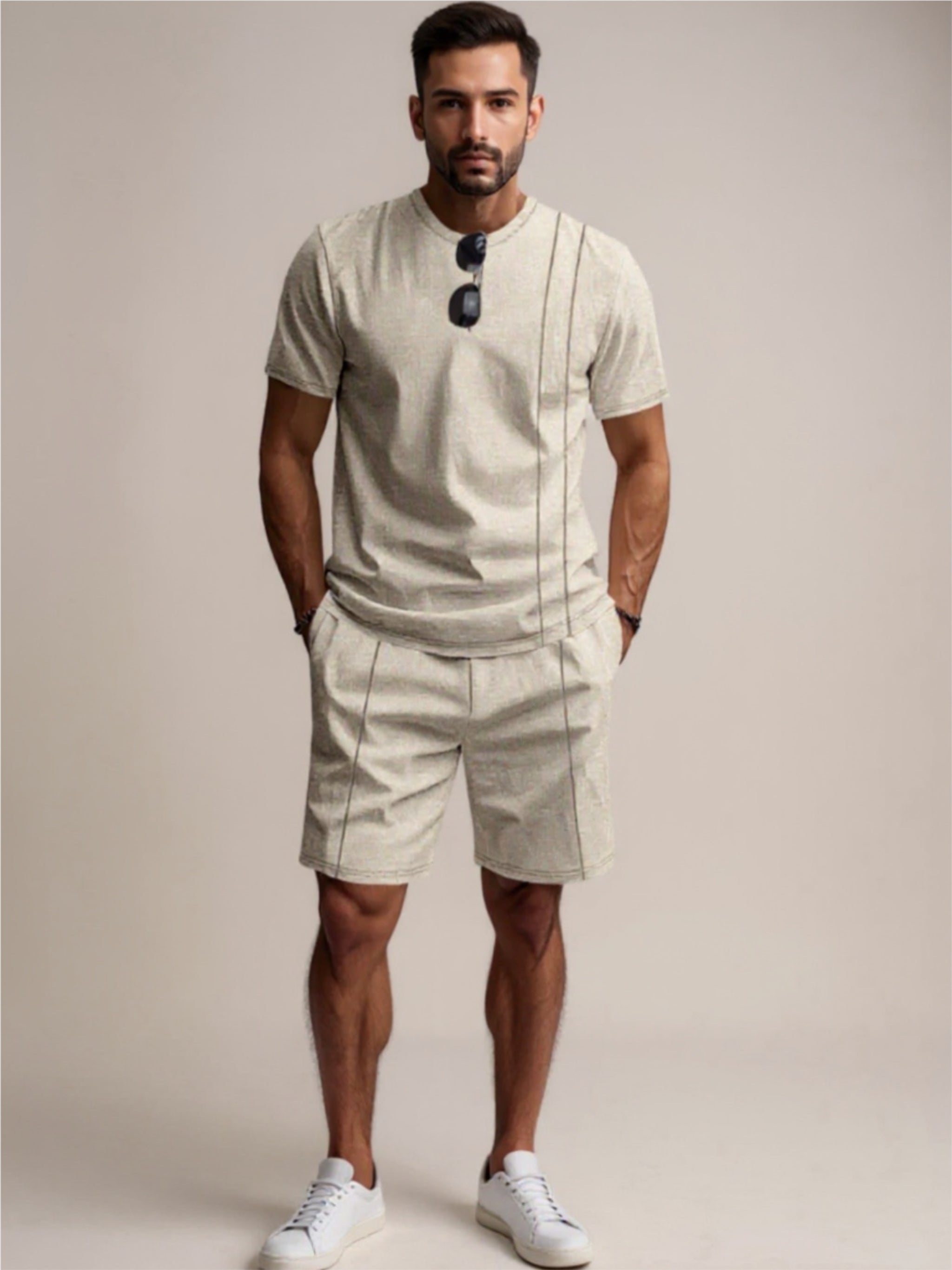 Round Neck Short Sleeve Top & Shorts Set