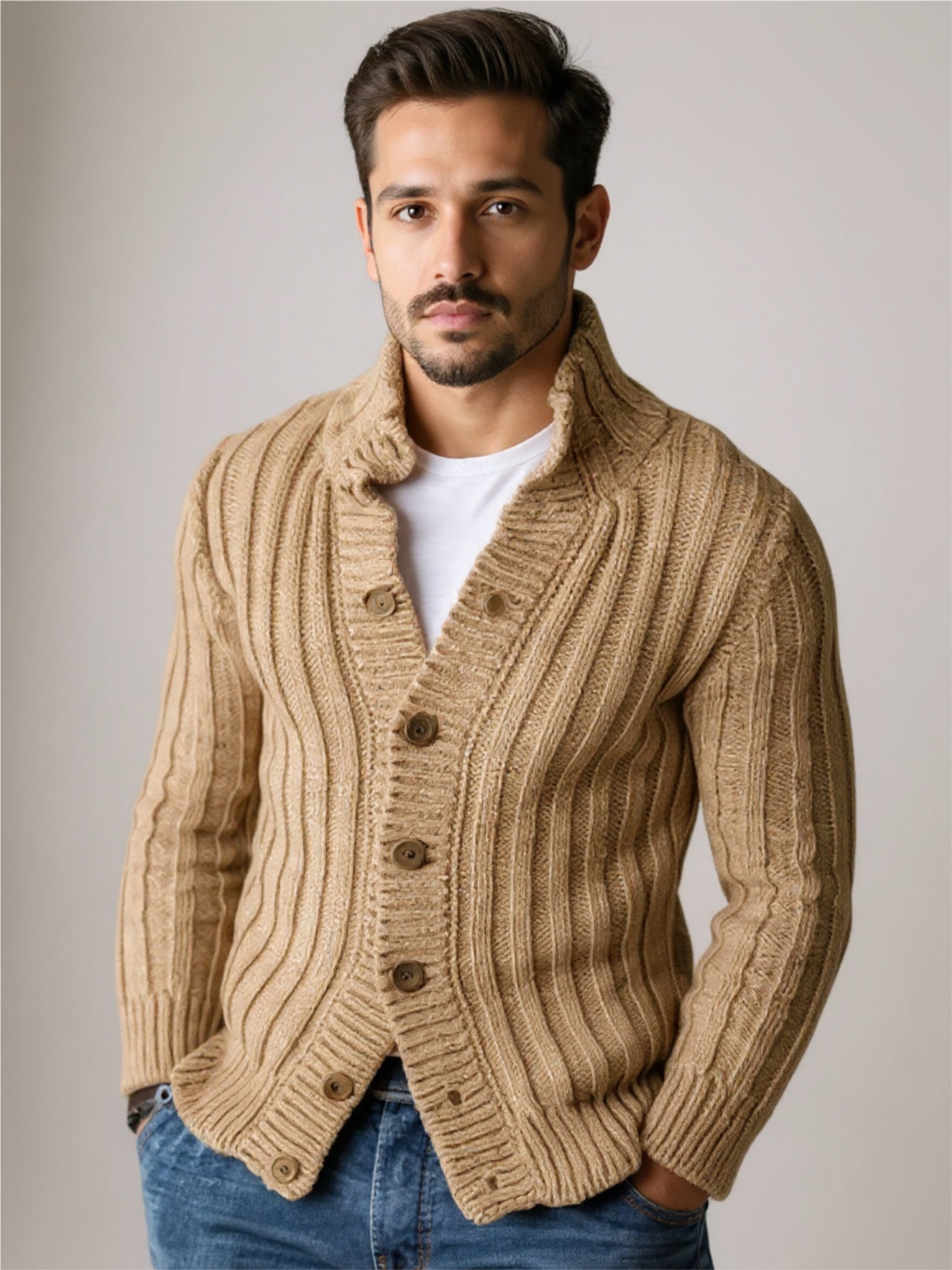 Ribbed Button Up Knit Cardigan
