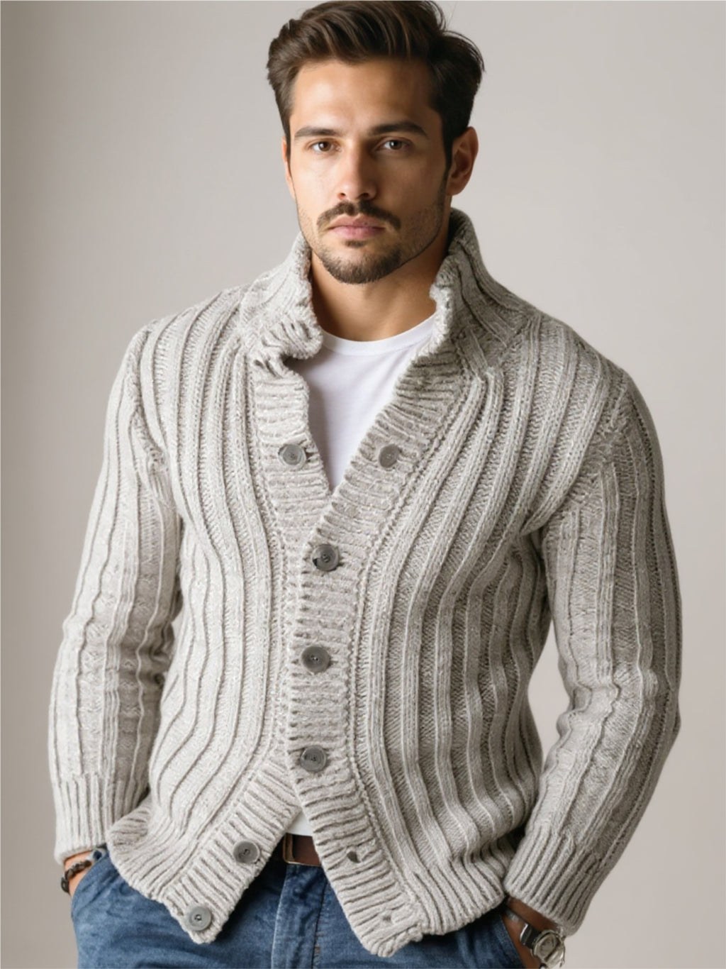 Ribbed Button Up Knit Cardigan