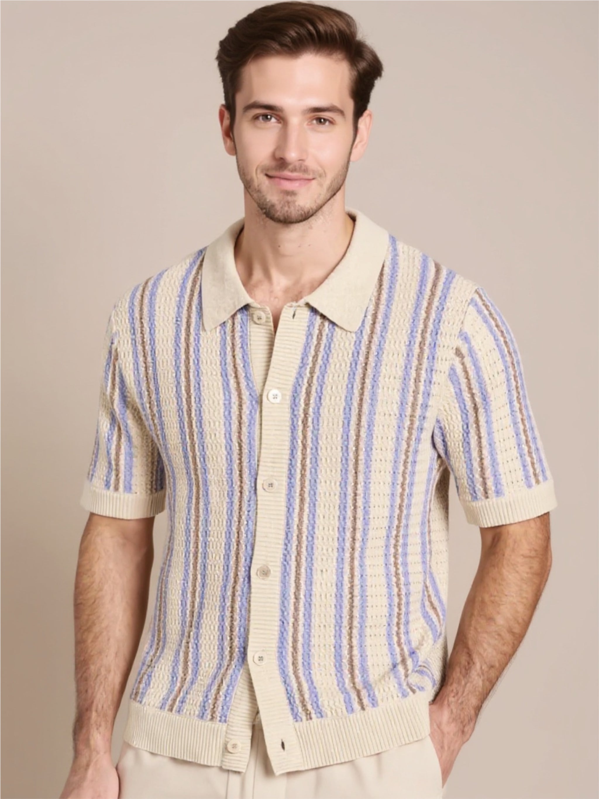 Striped Button Down Short Sleeve Shirt