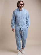 Collared Neck Long Sleeve Top & Pants Set