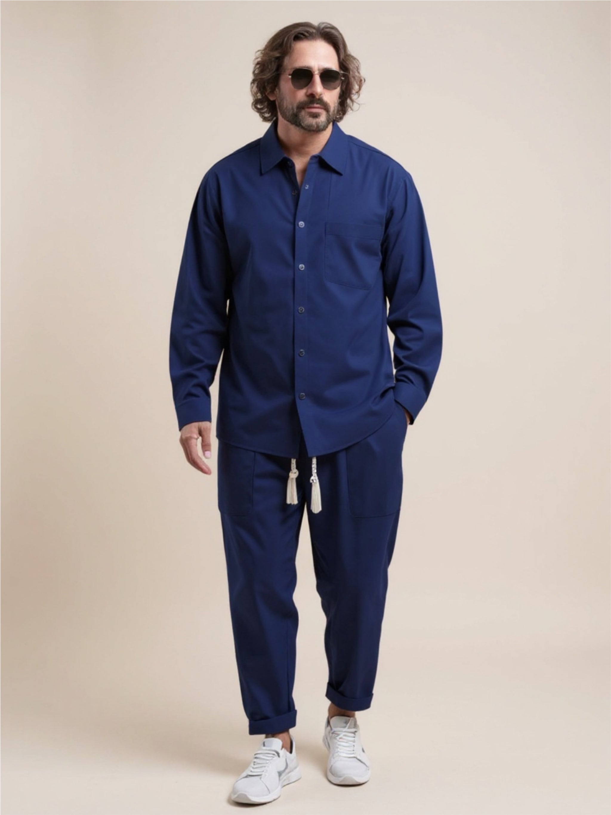 Collared Neck Long Sleeve Top & Pants Set