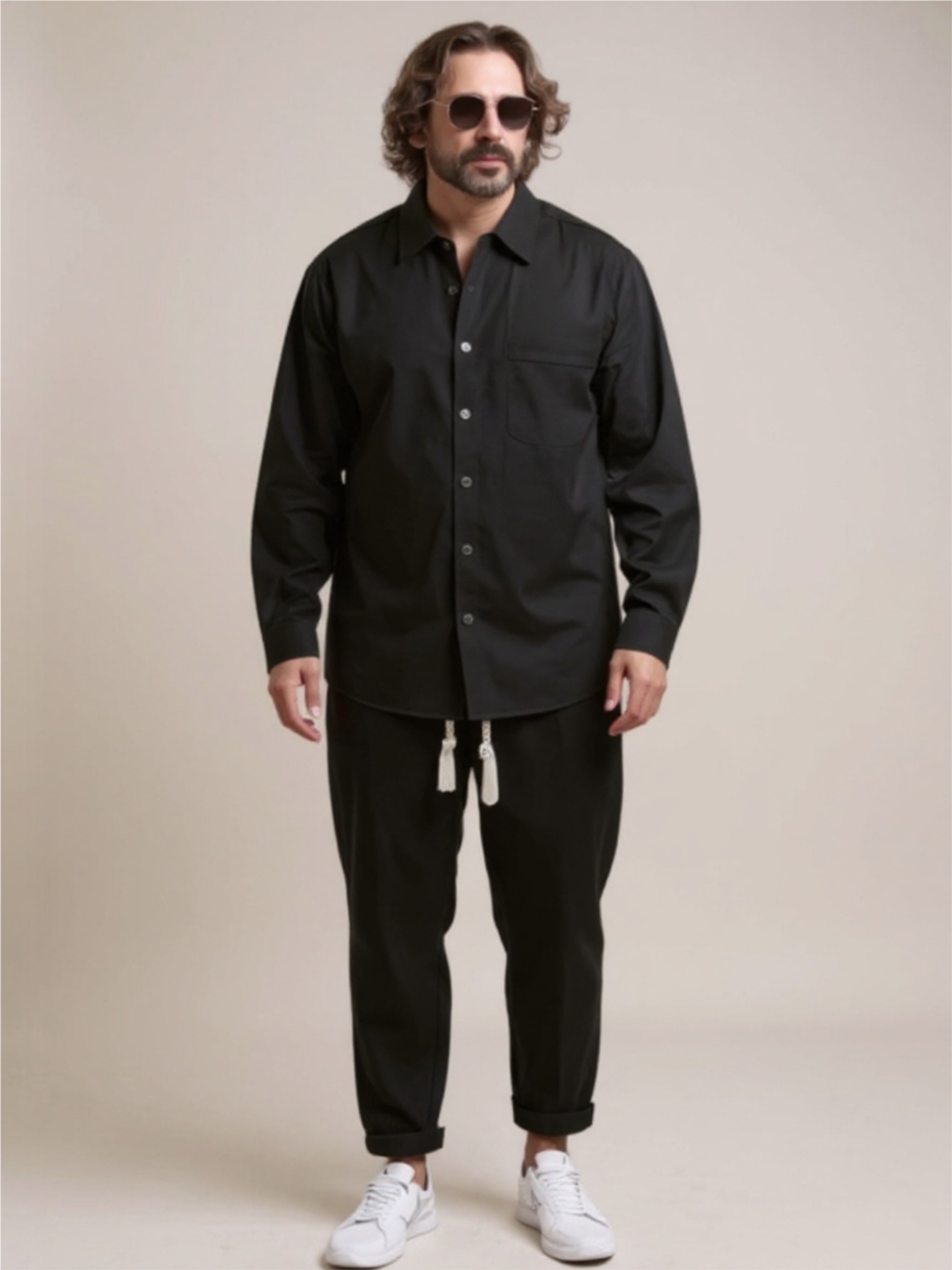 Collared Neck Long Sleeve Top & Pants Set