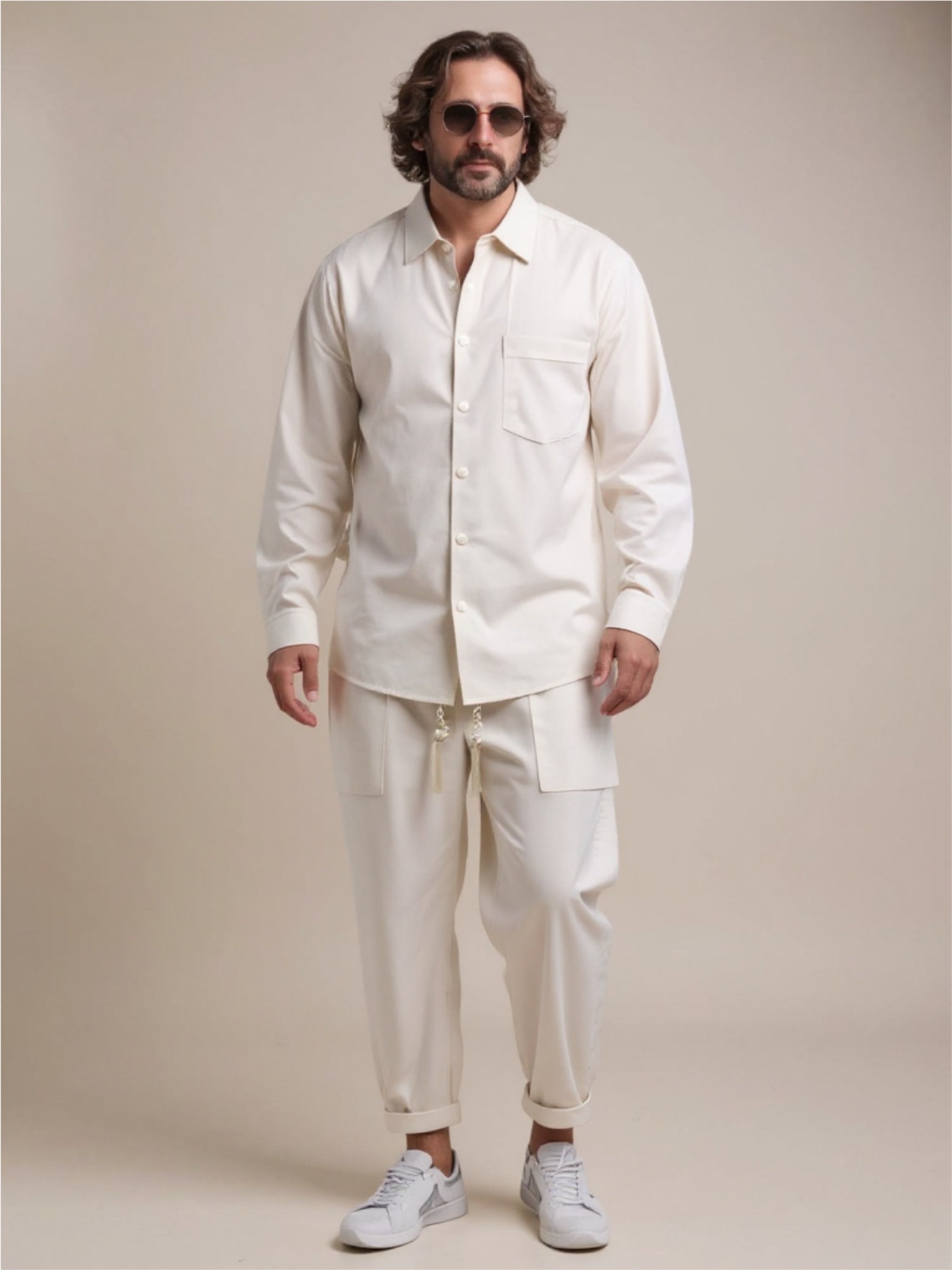 Collared Neck Long Sleeve Top & Pants Set