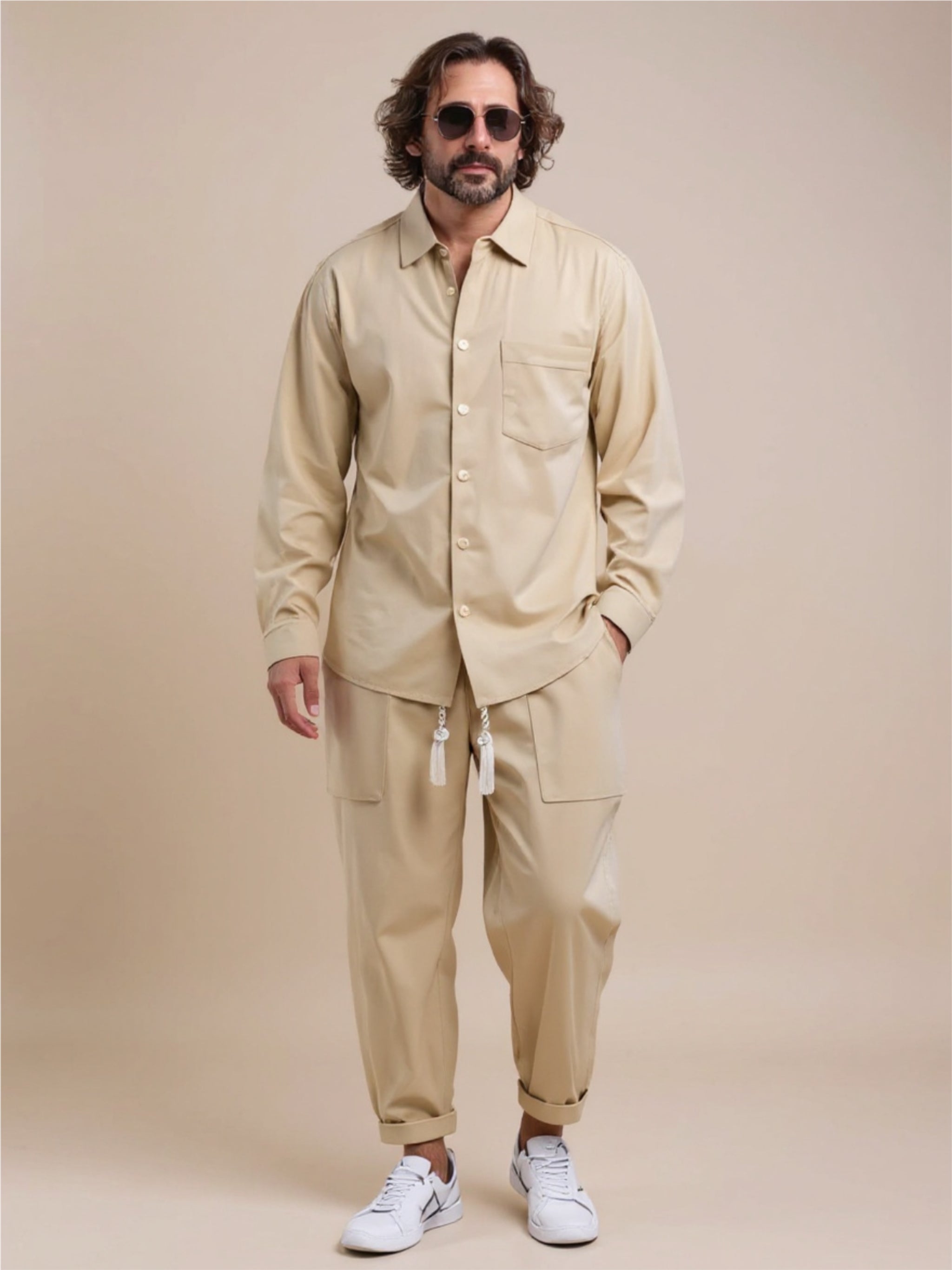 Collared Neck Long Sleeve Top & Pants Set