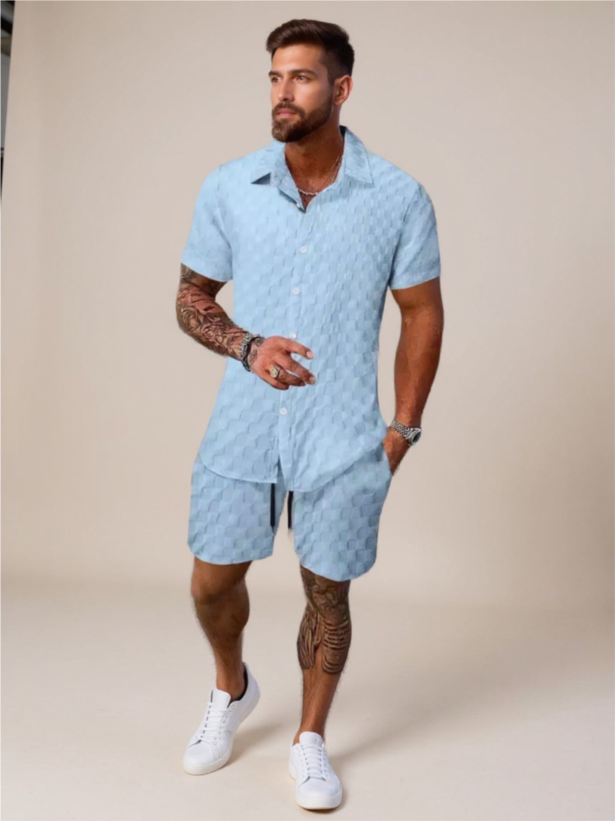 Collared Neck Short Sleeve Top & Shorts Set