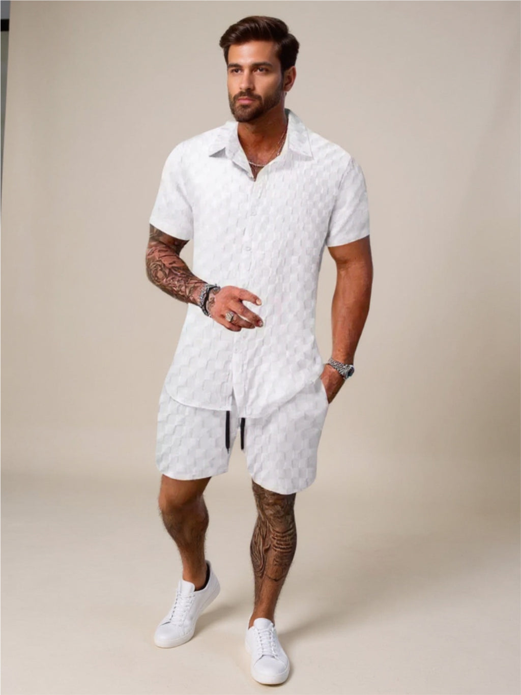 Collared Neck Short Sleeve Top & Shorts Set