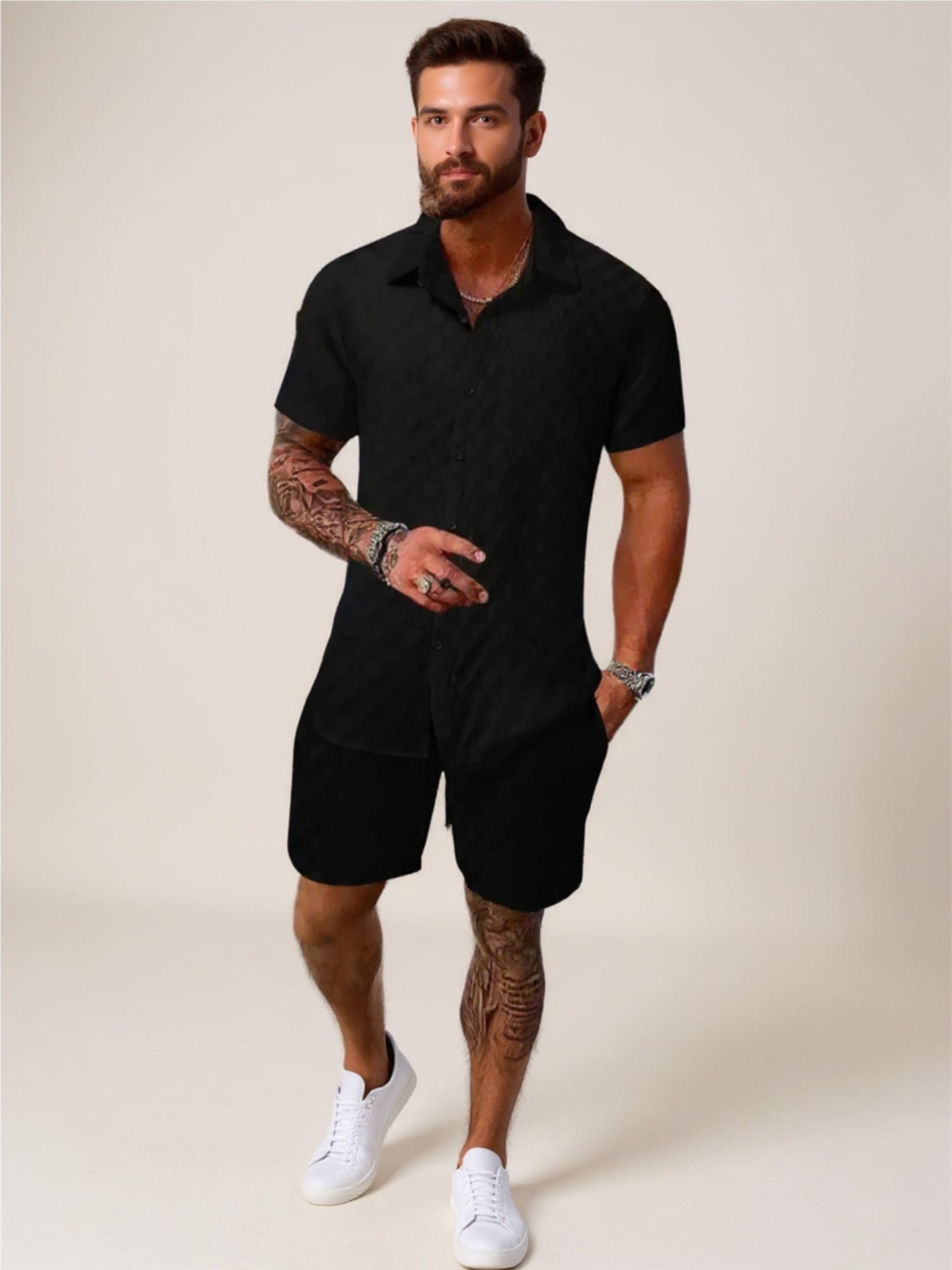 Collared Neck Short Sleeve Top & Shorts Set