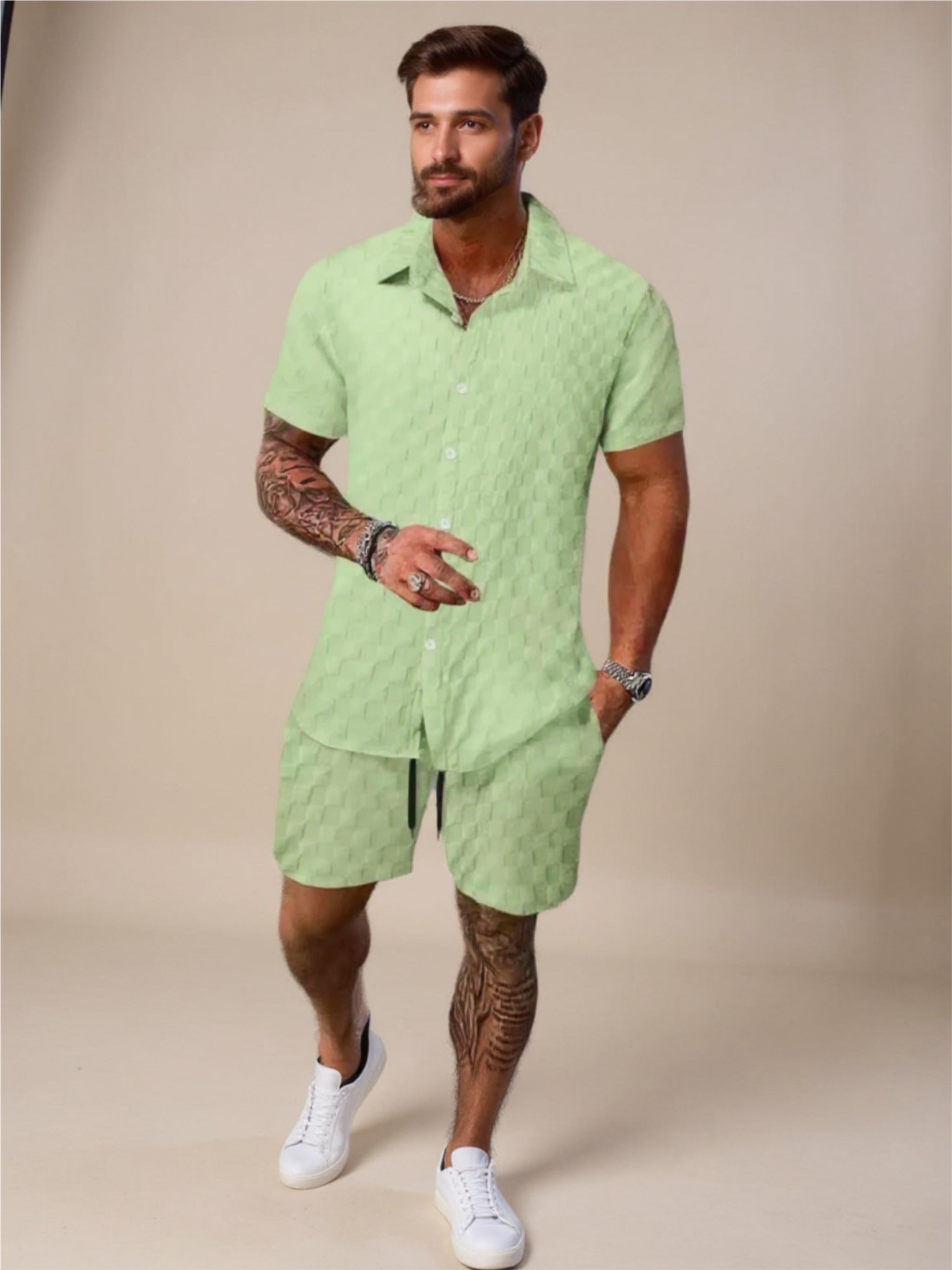 Collared Neck Short Sleeve Top & Shorts Set