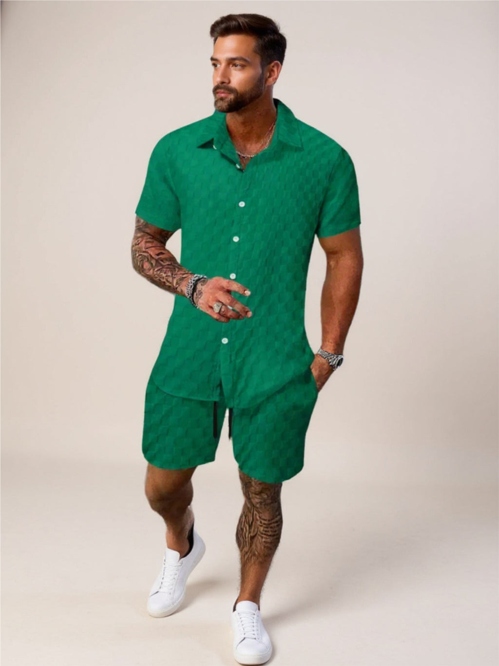 Collared Neck Short Sleeve Top & Shorts Set