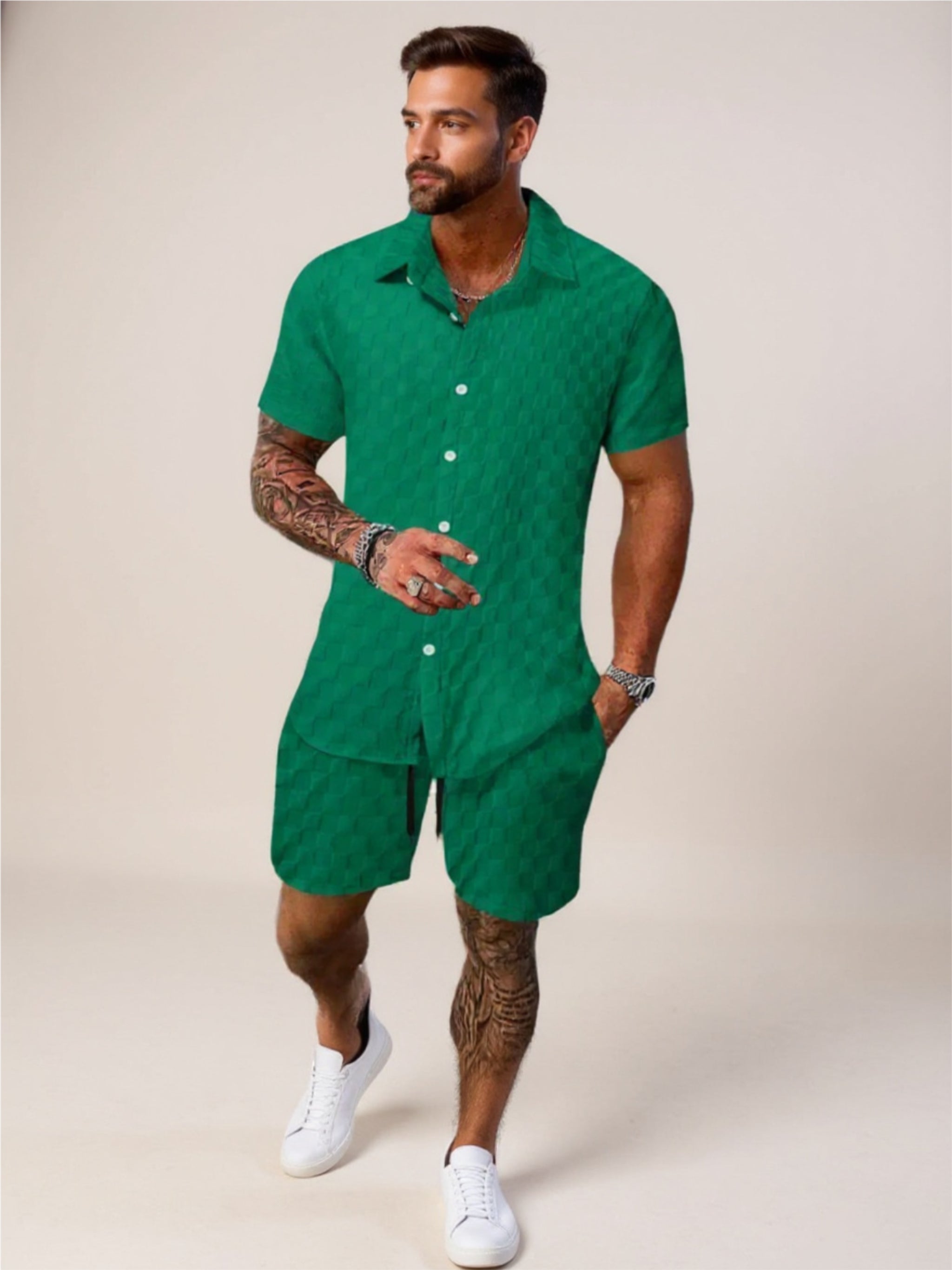 Collared Neck Short Sleeve Top & Shorts Set
