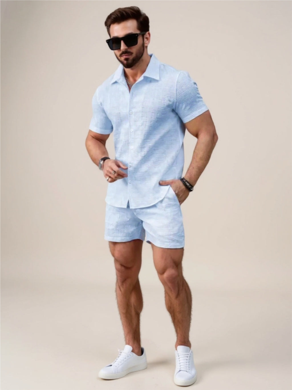 Button Up Short Sleeve Shirt & Shorts Set