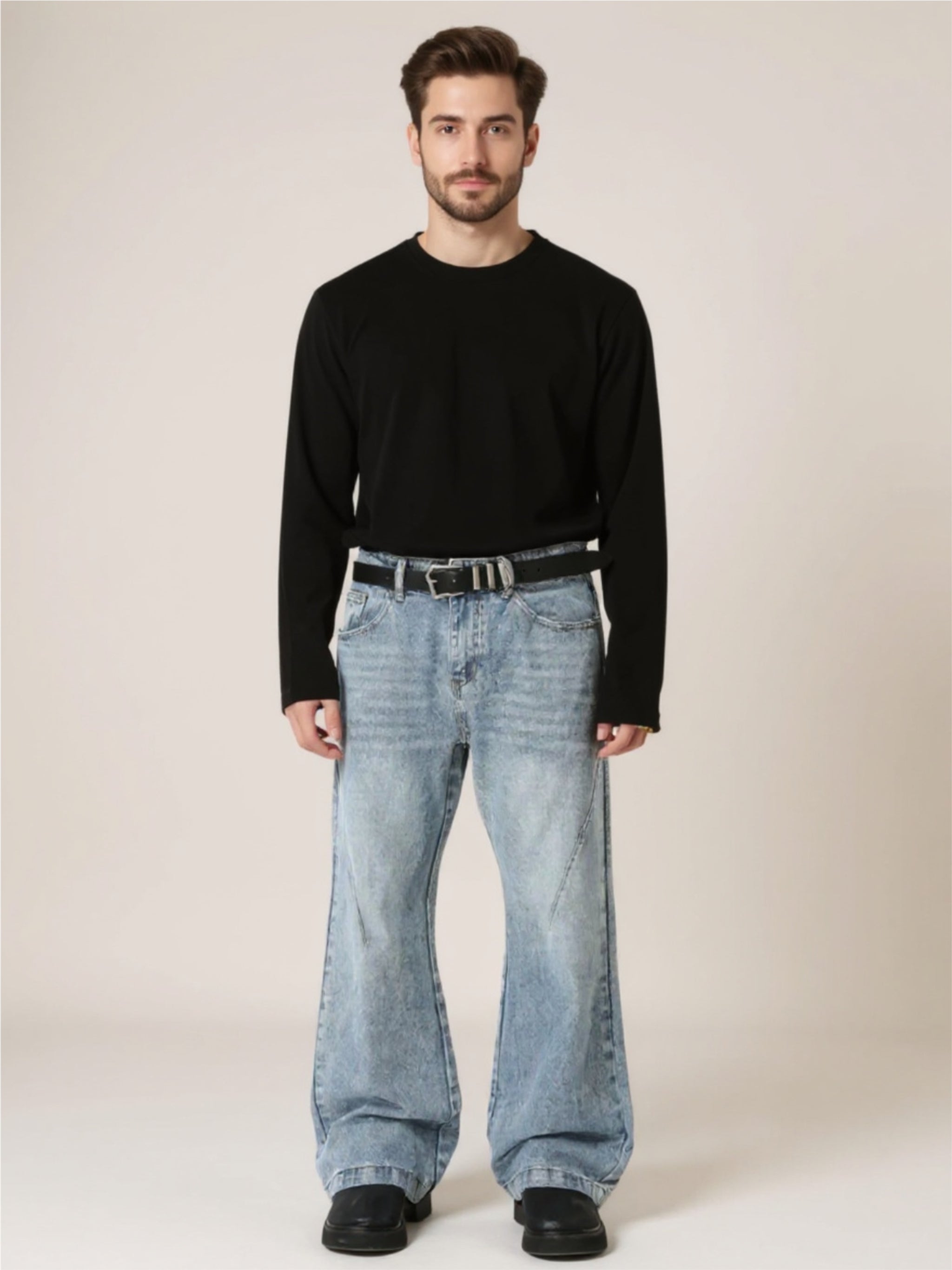 Washed Bootcut Jeans with Pockets
