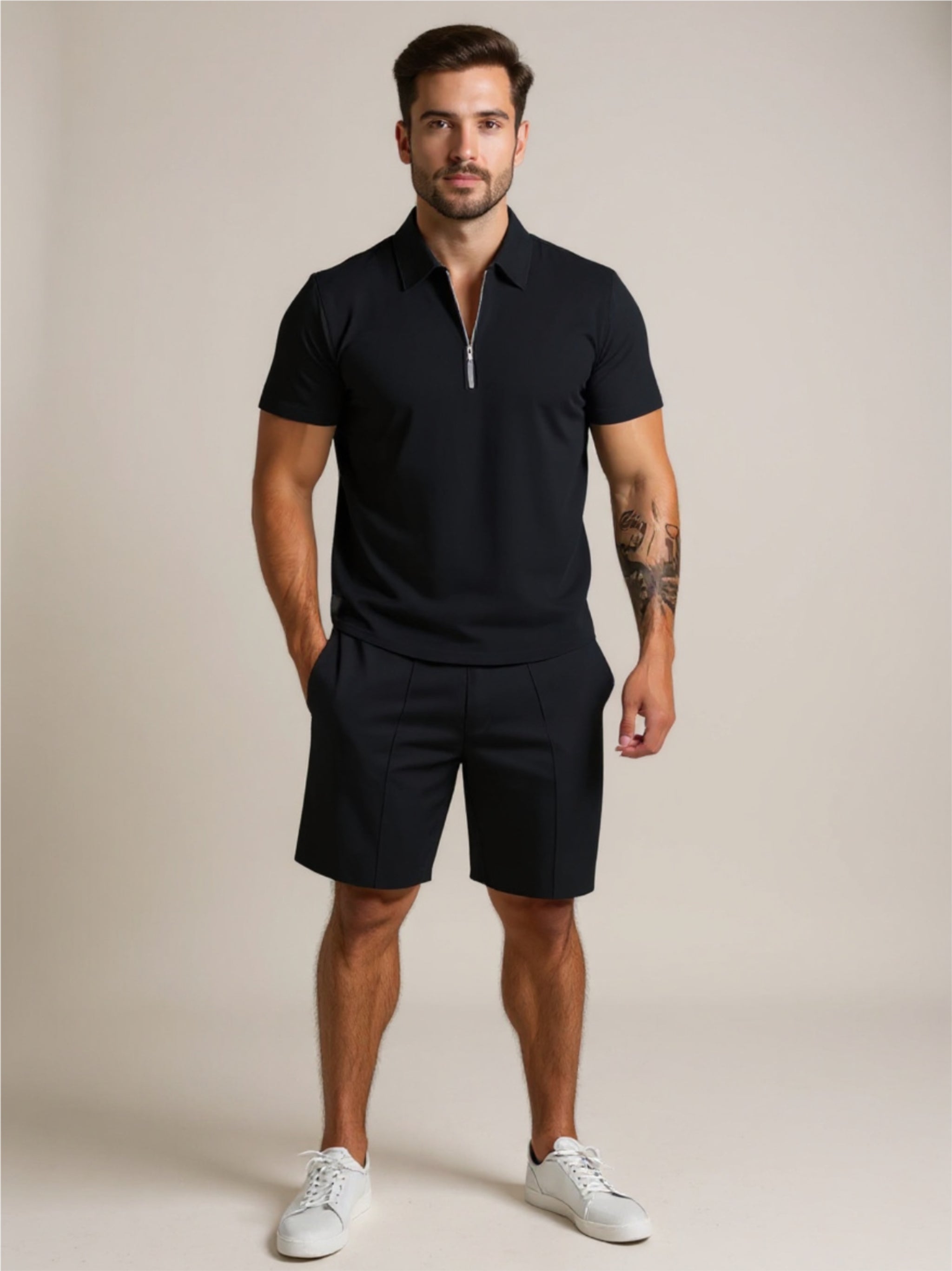 Collared Neck Short Sleeve Top & Shorts Set