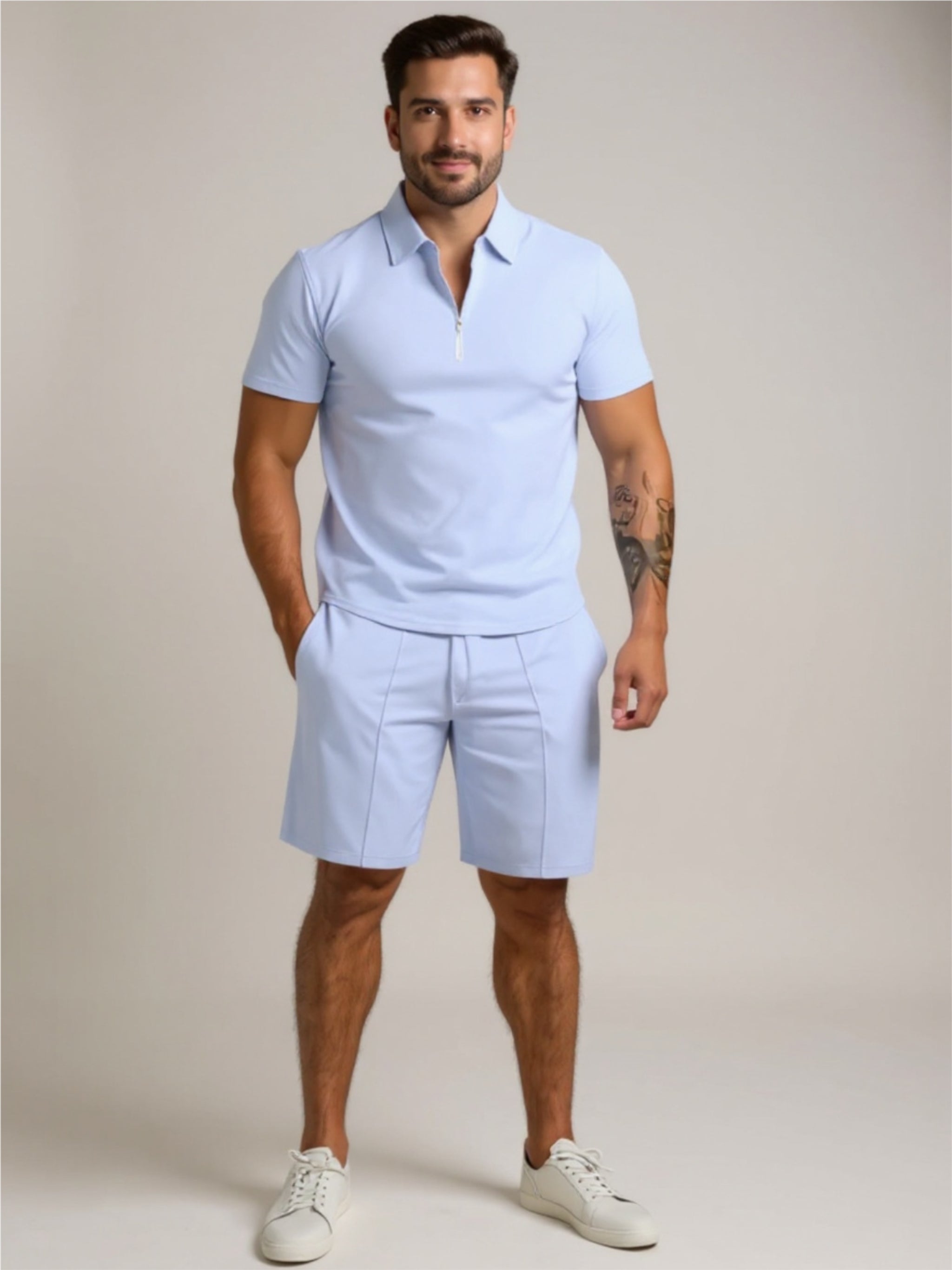 Collared Neck Short Sleeve Top & Shorts Set