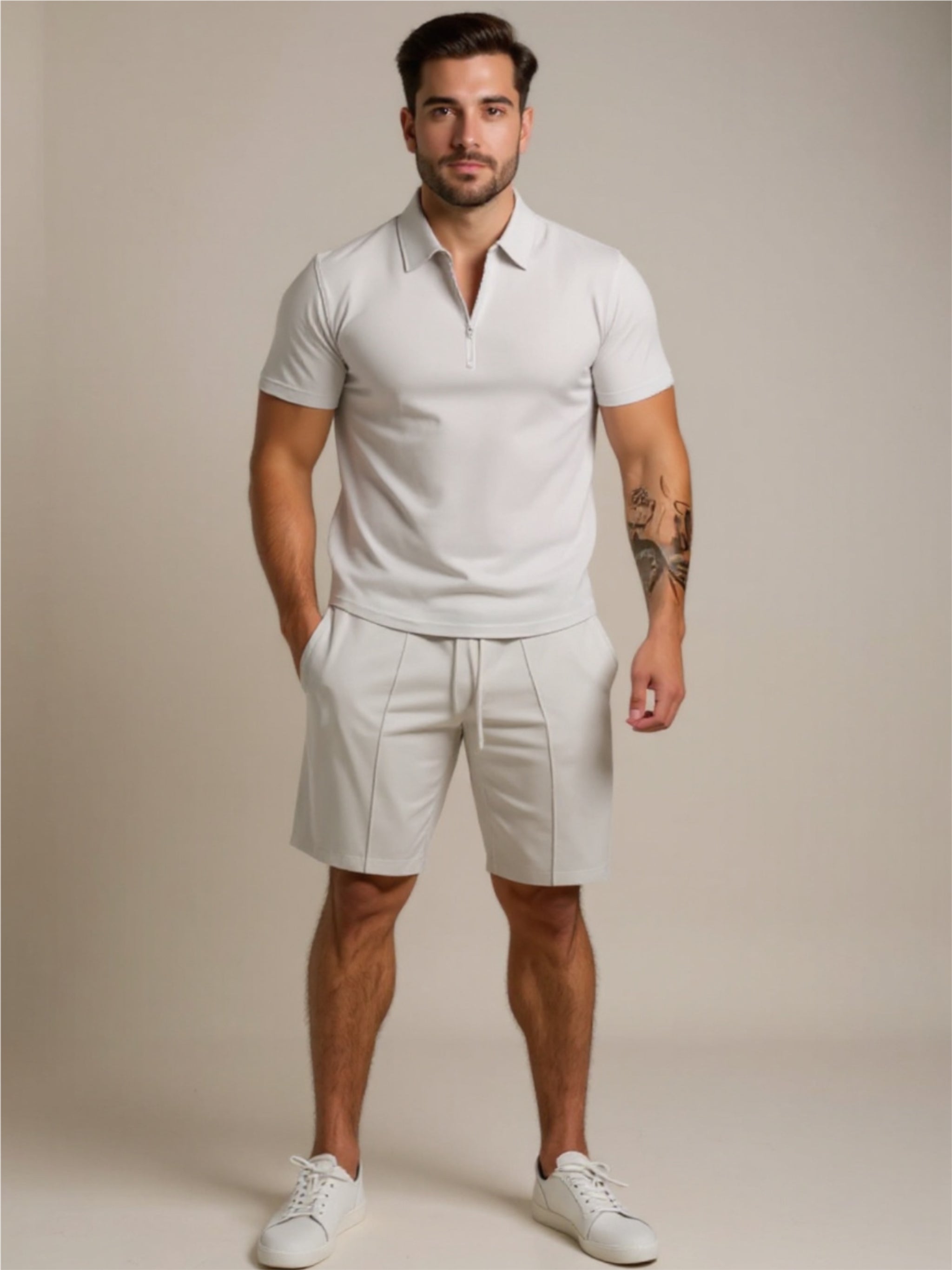 Collared Neck Short Sleeve Top & Shorts Set