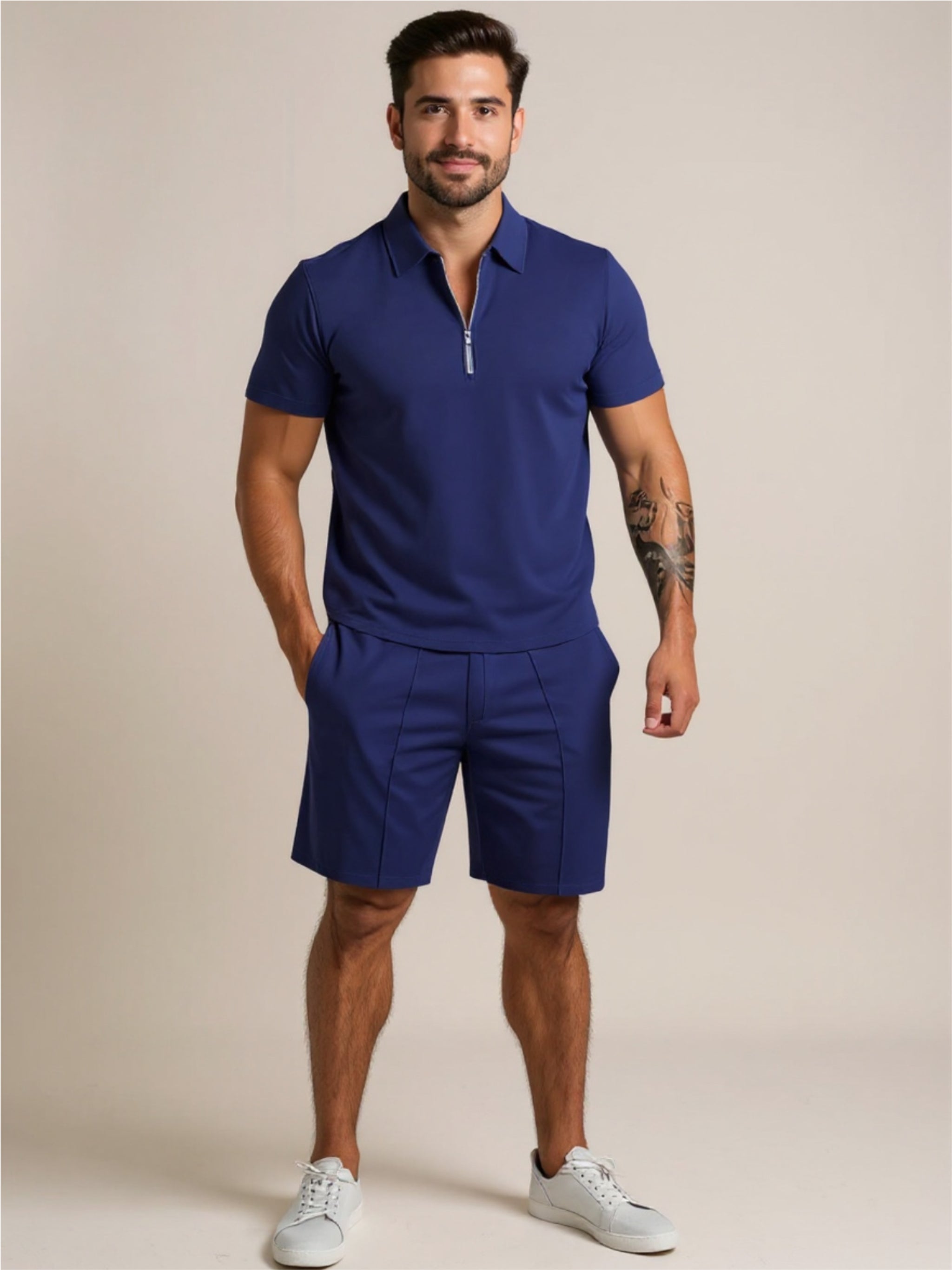 Collared Neck Short Sleeve Top & Shorts Set