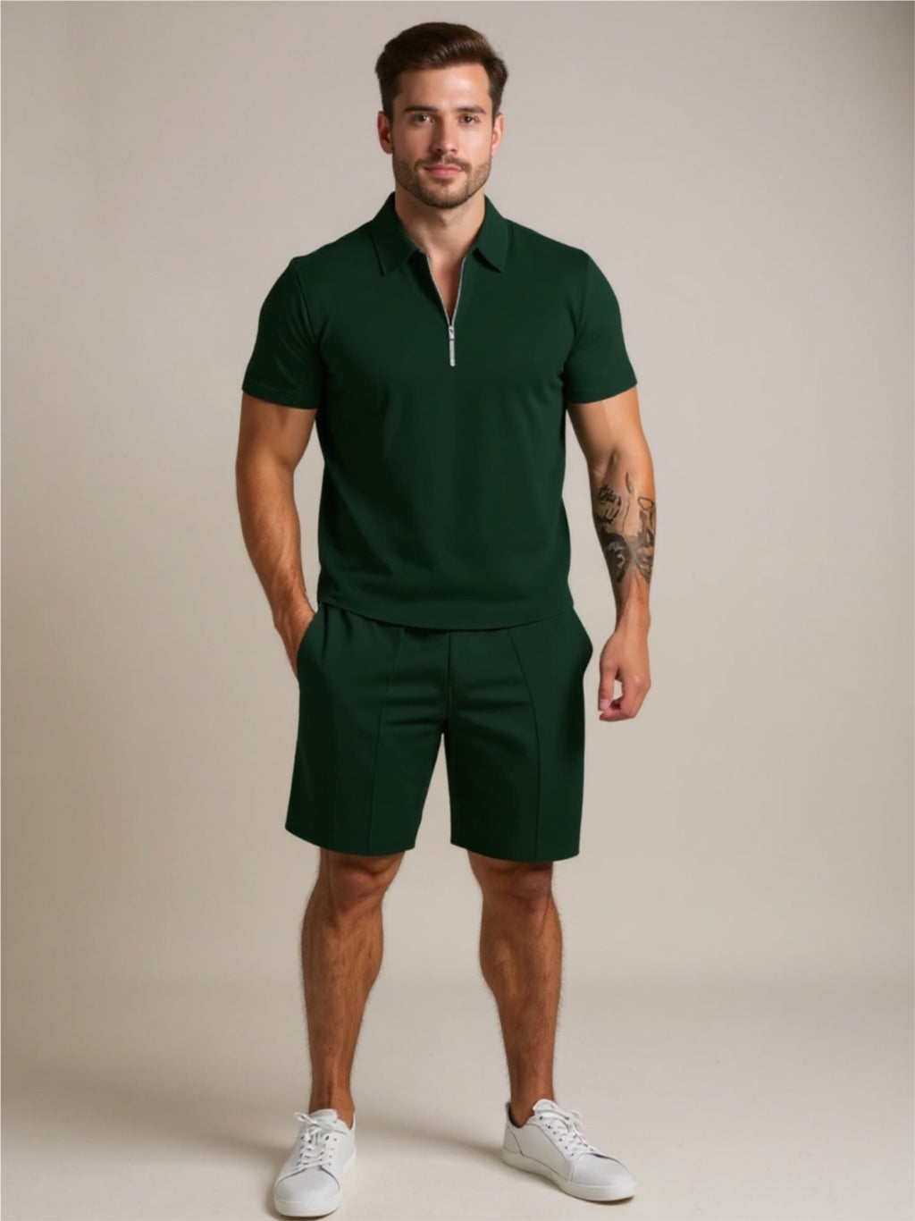 Collared Neck Short Sleeve Top & Shorts Set