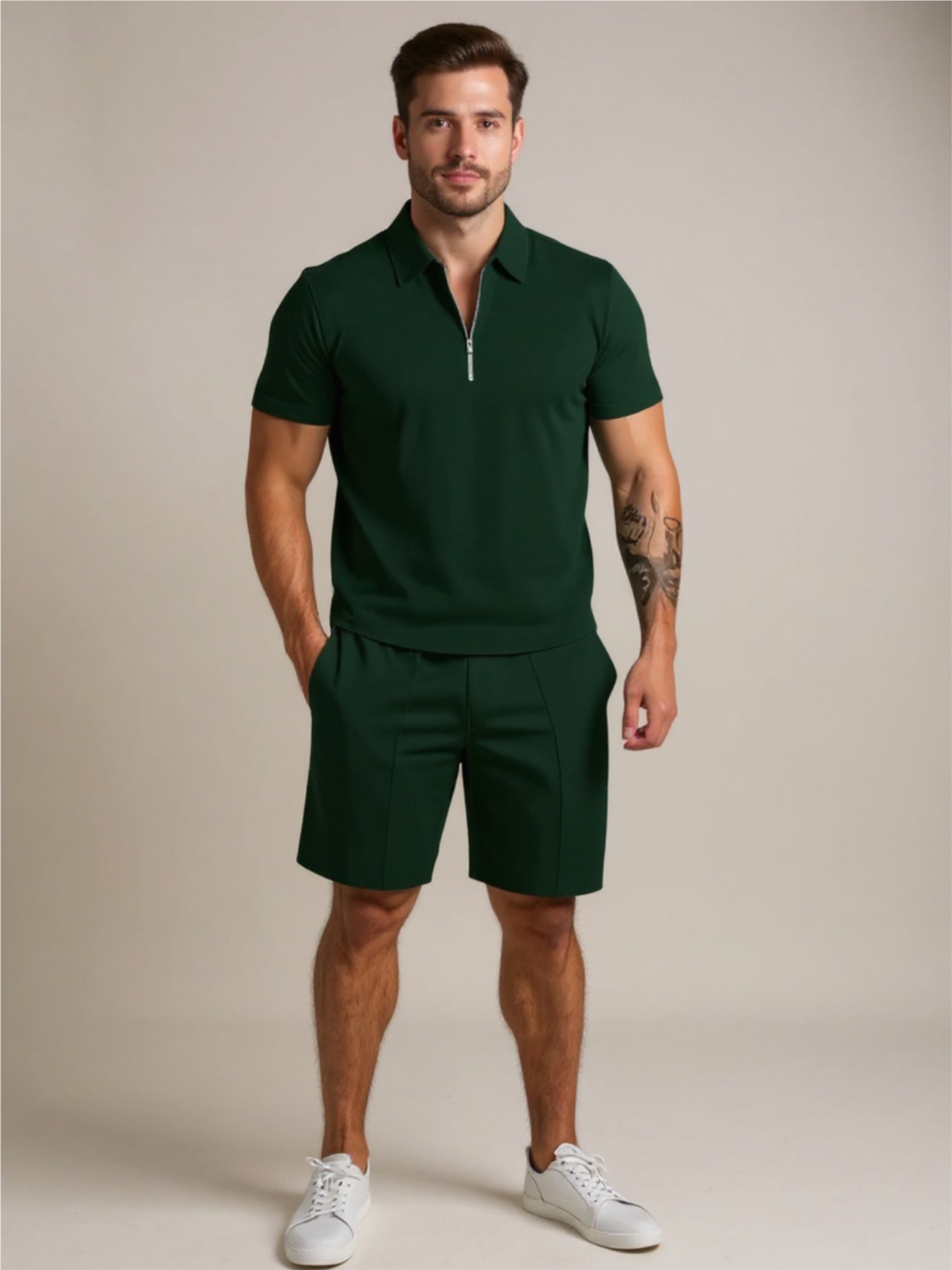 Collared Neck Short Sleeve Top & Shorts Set