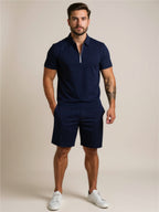 Collared Neck Short Sleeve Top & Shorts Set