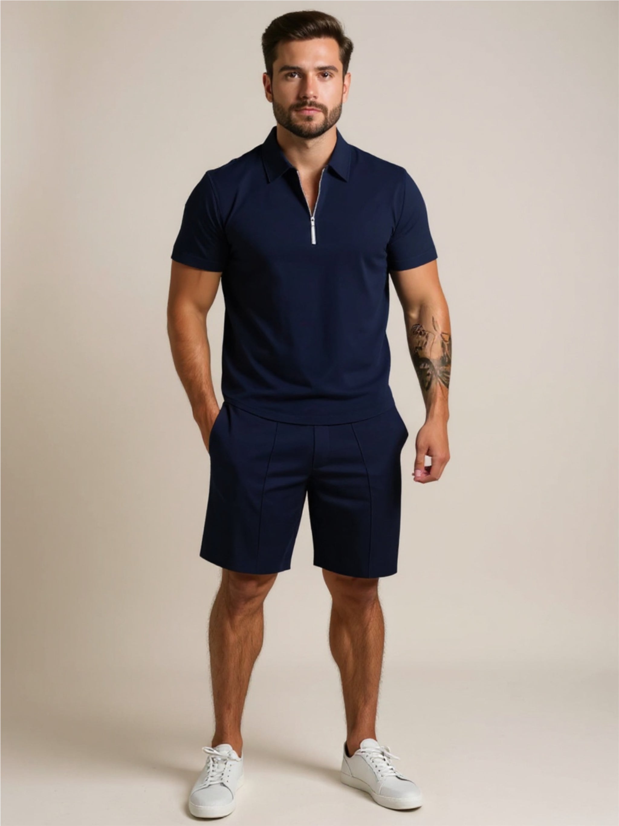 Collared Neck Short Sleeve Top & Shorts Set