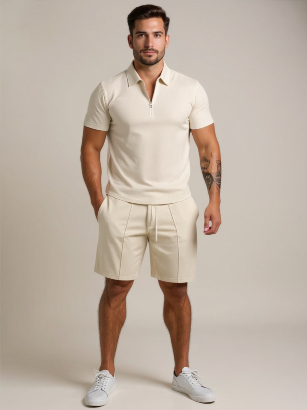 Collared Neck Short Sleeve Top & Shorts Set