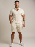 Collared Neck Short Sleeve Top & Shorts Set