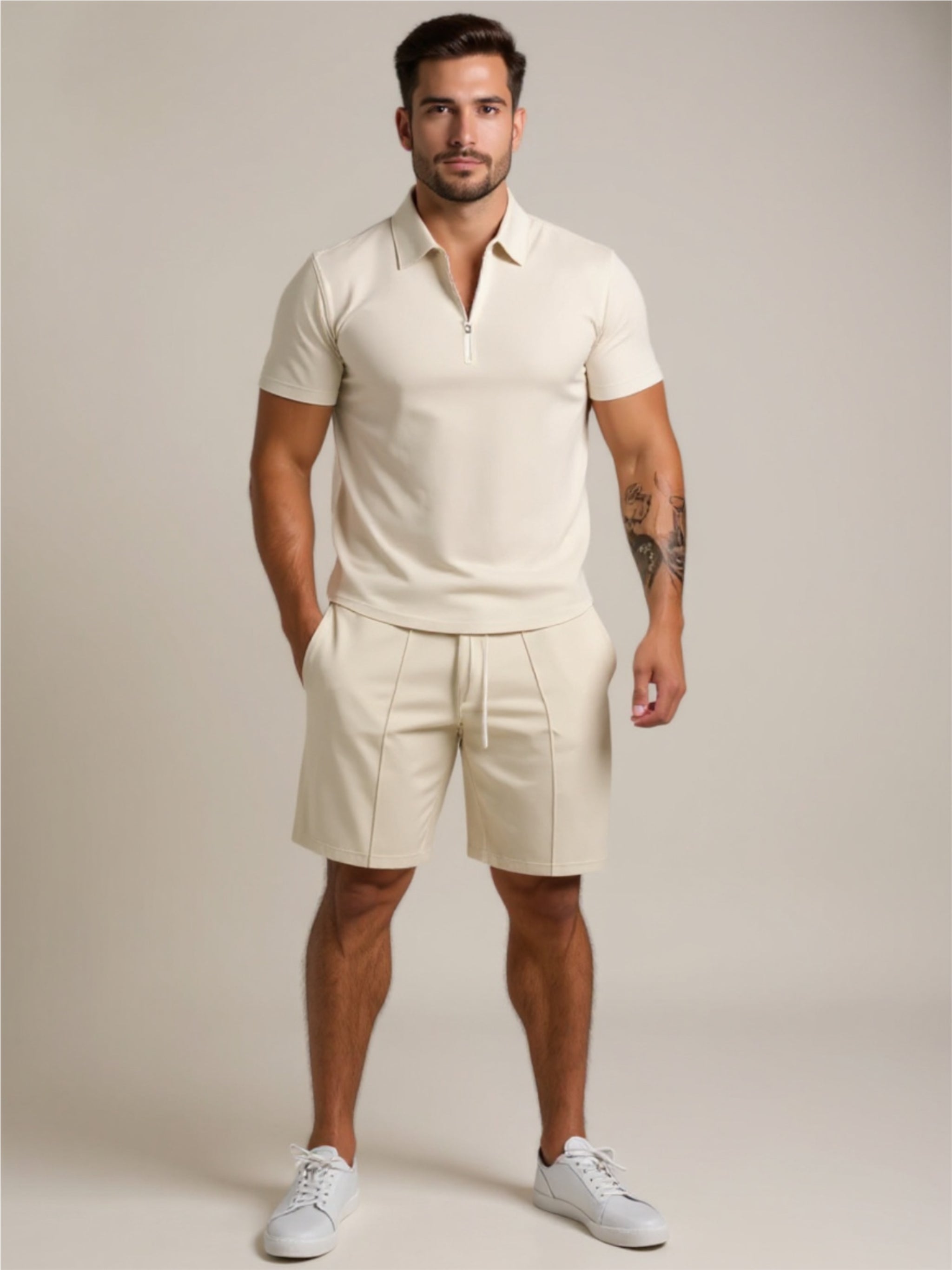 Collared Neck Short Sleeve Top & Shorts Set