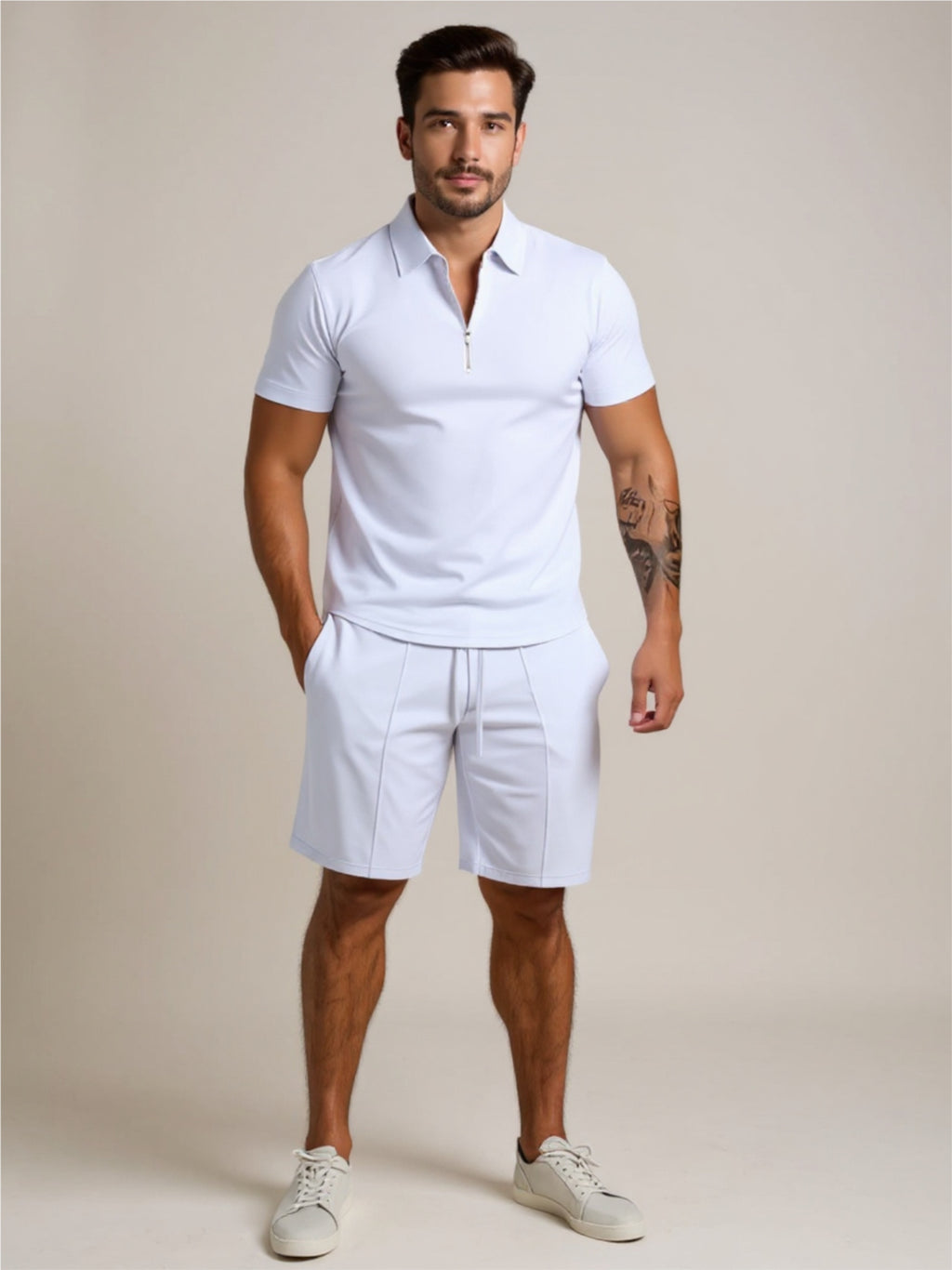 Collared Neck Short Sleeve Top & Shorts Set