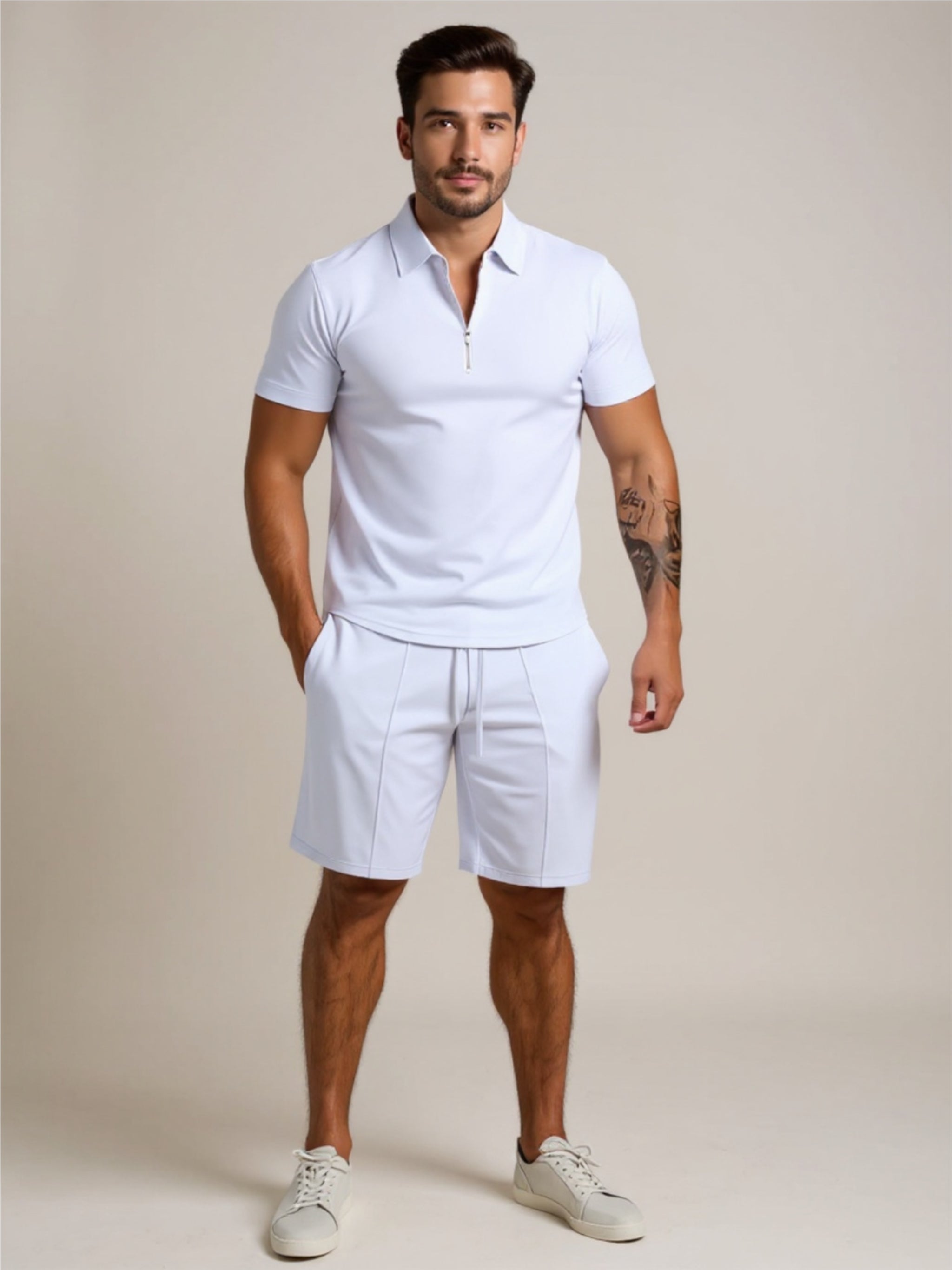Collared Neck Short Sleeve Top & Shorts Set