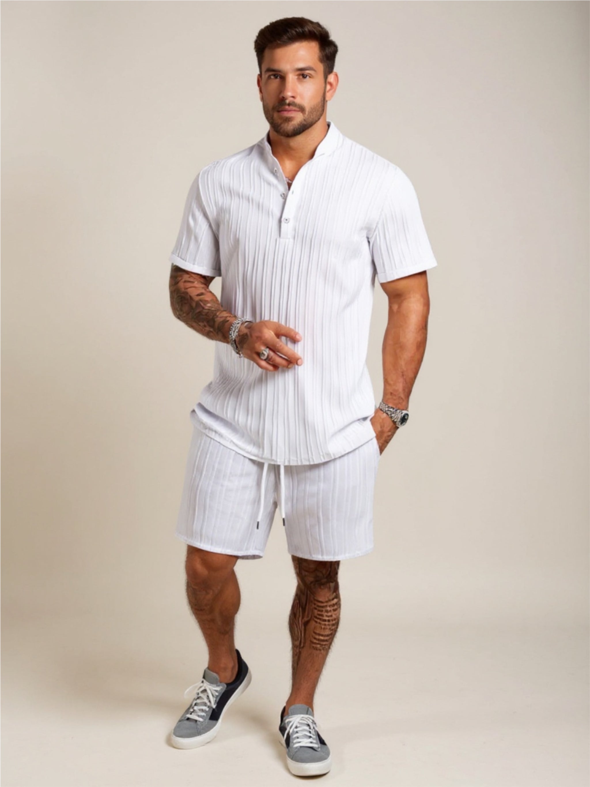 Button Detail Short Sleeve Top & Shorts Set