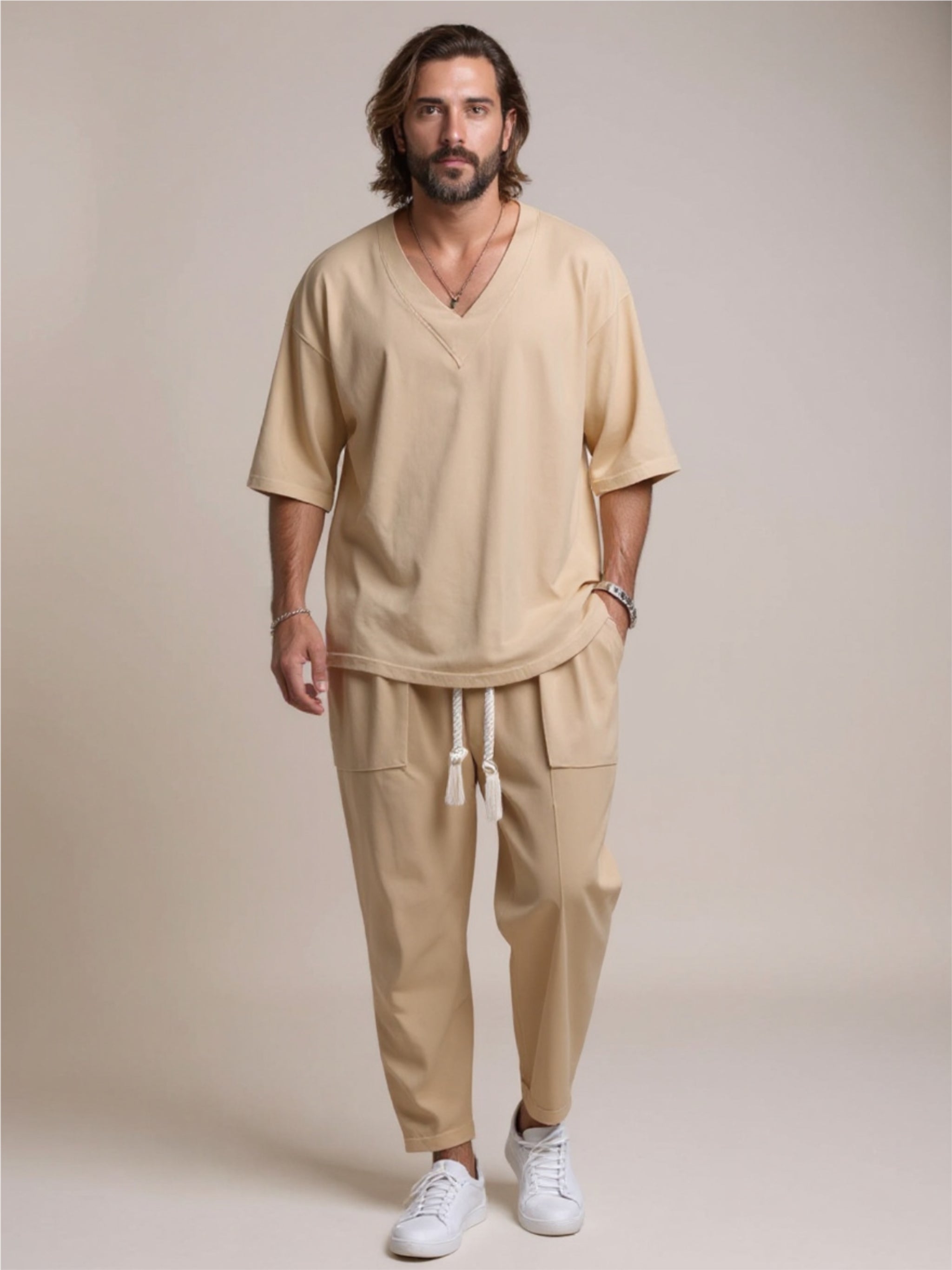 V-Neck Half Sleeve Top & Pants Set