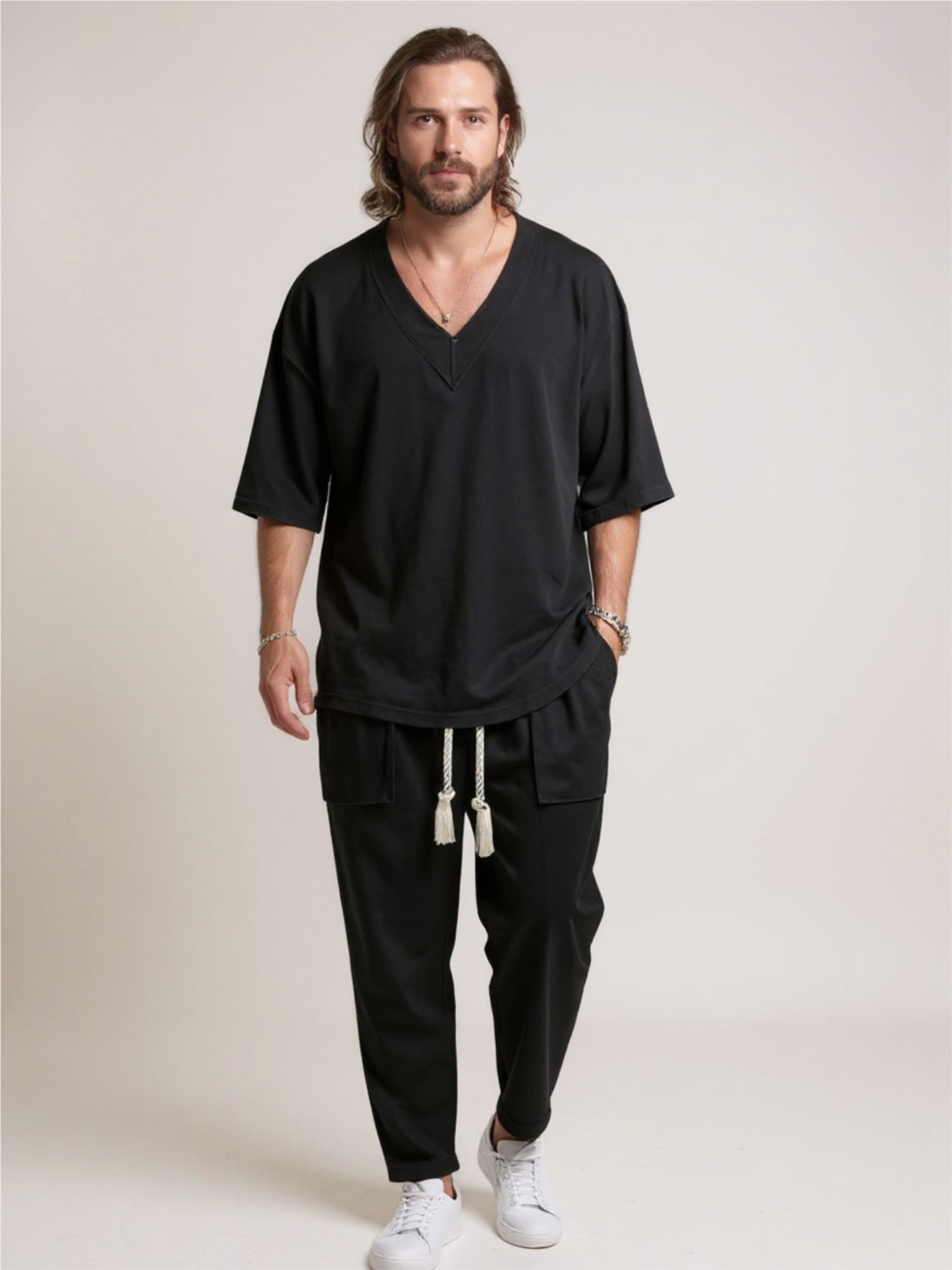 V-Neck Half Sleeve Top & Pants Set