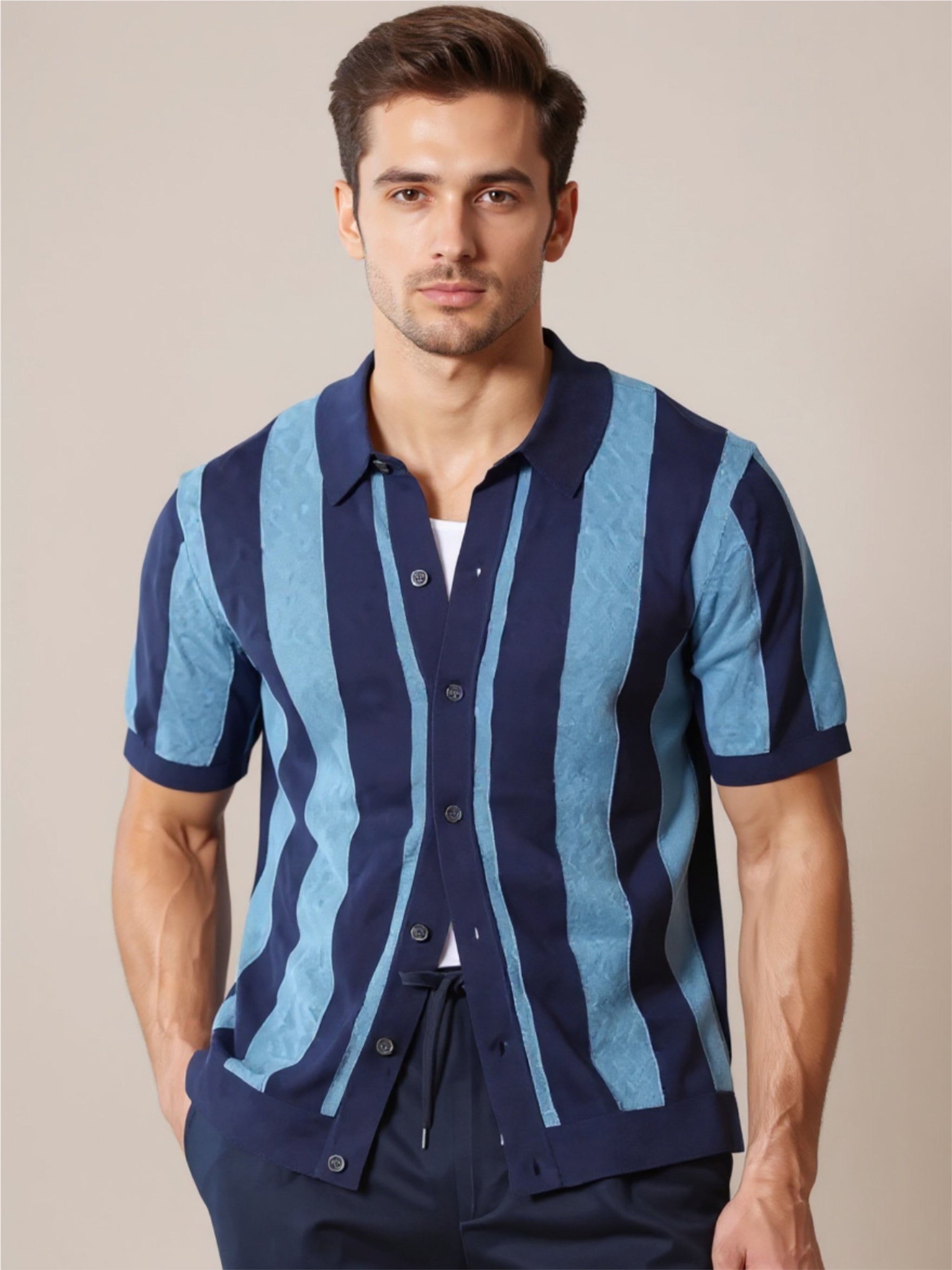 Striped Button Down Short Sleeve Shirt