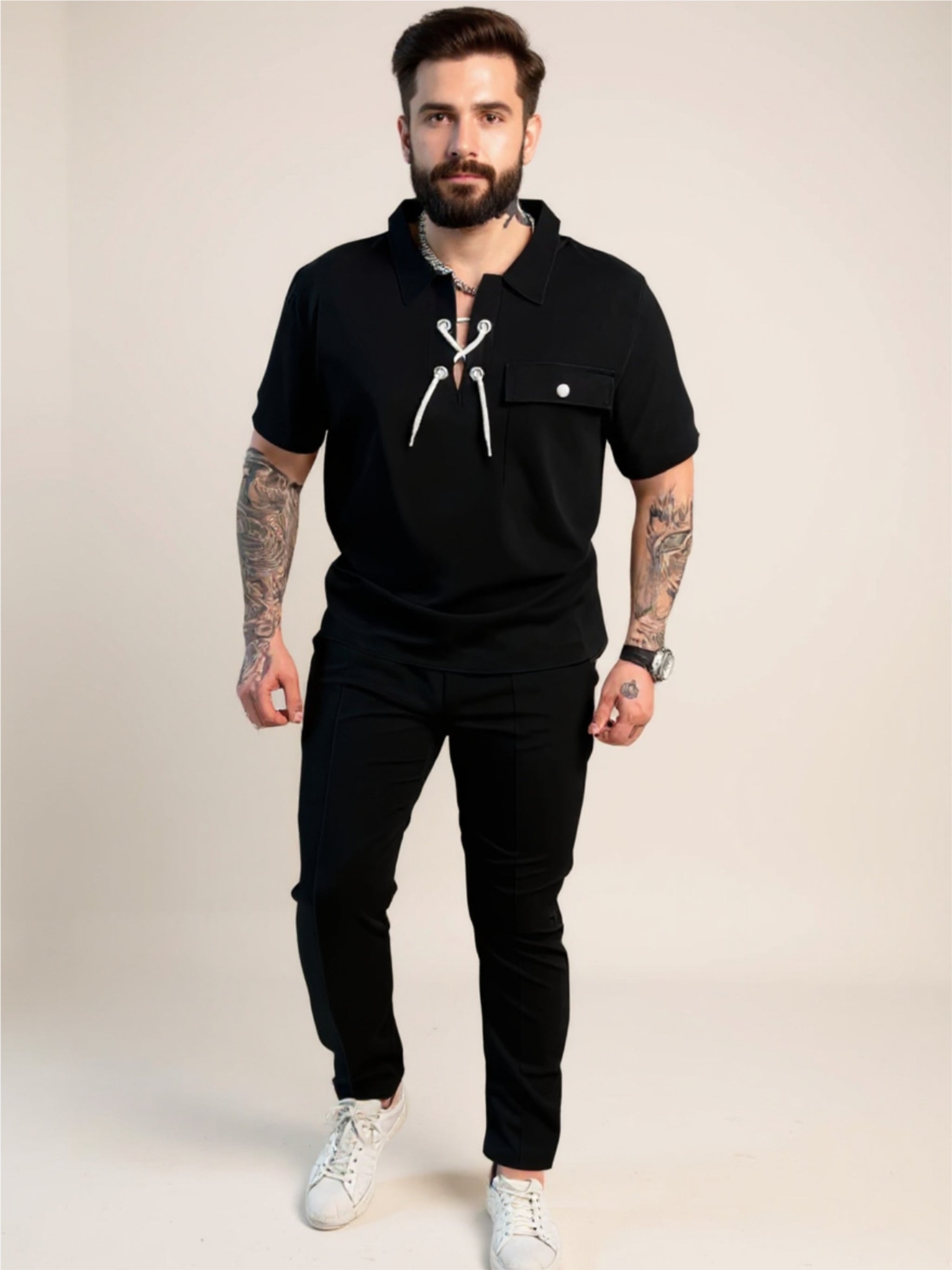 Lace Up Short Sleeve Top & Pants