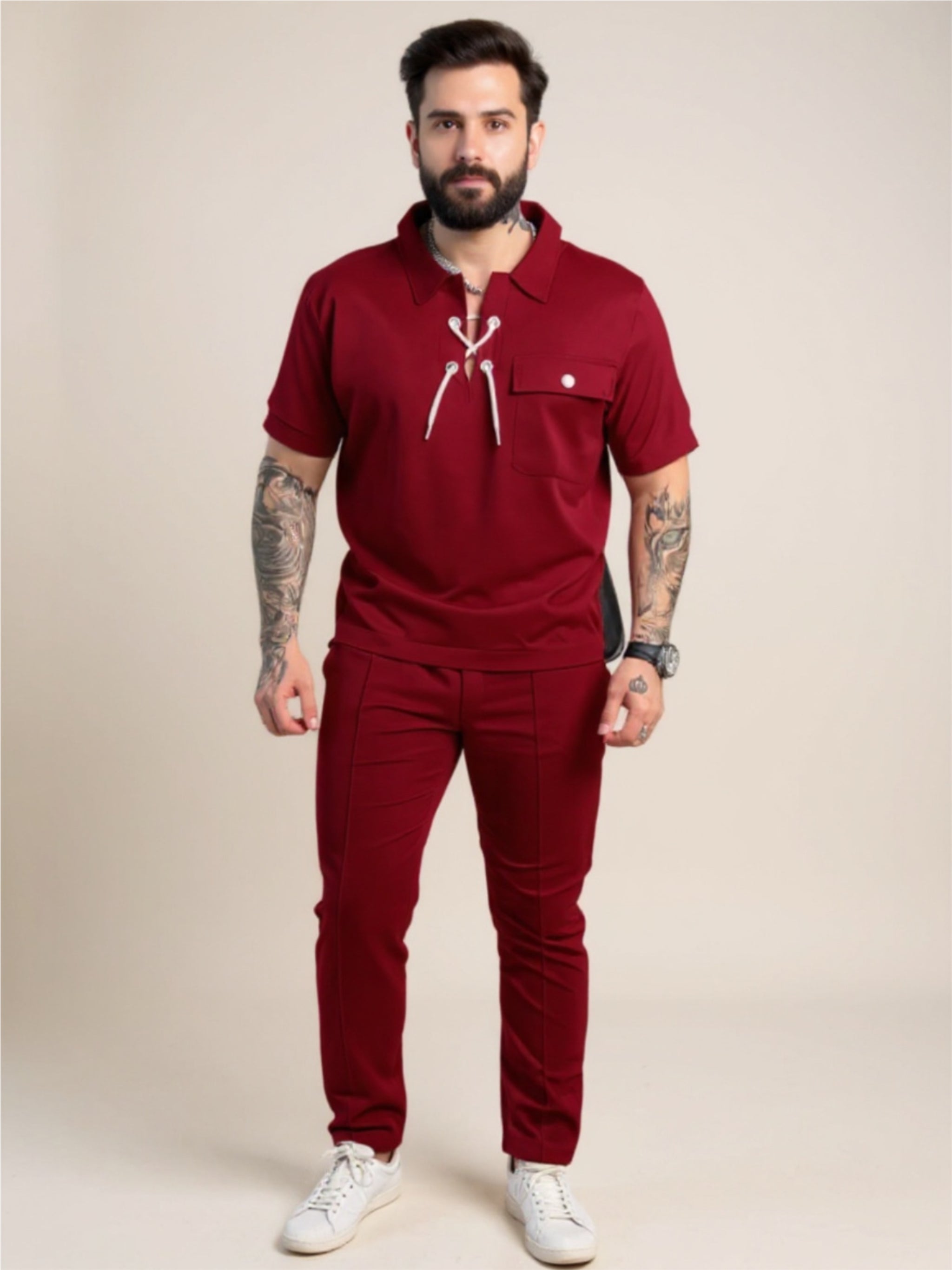 Lace Up Short Sleeve Top & Pants