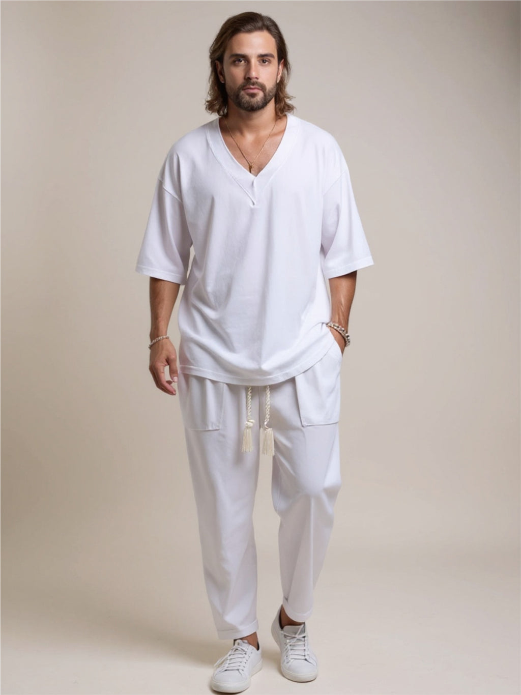V-Neck Half Sleeve Top & Pants Set