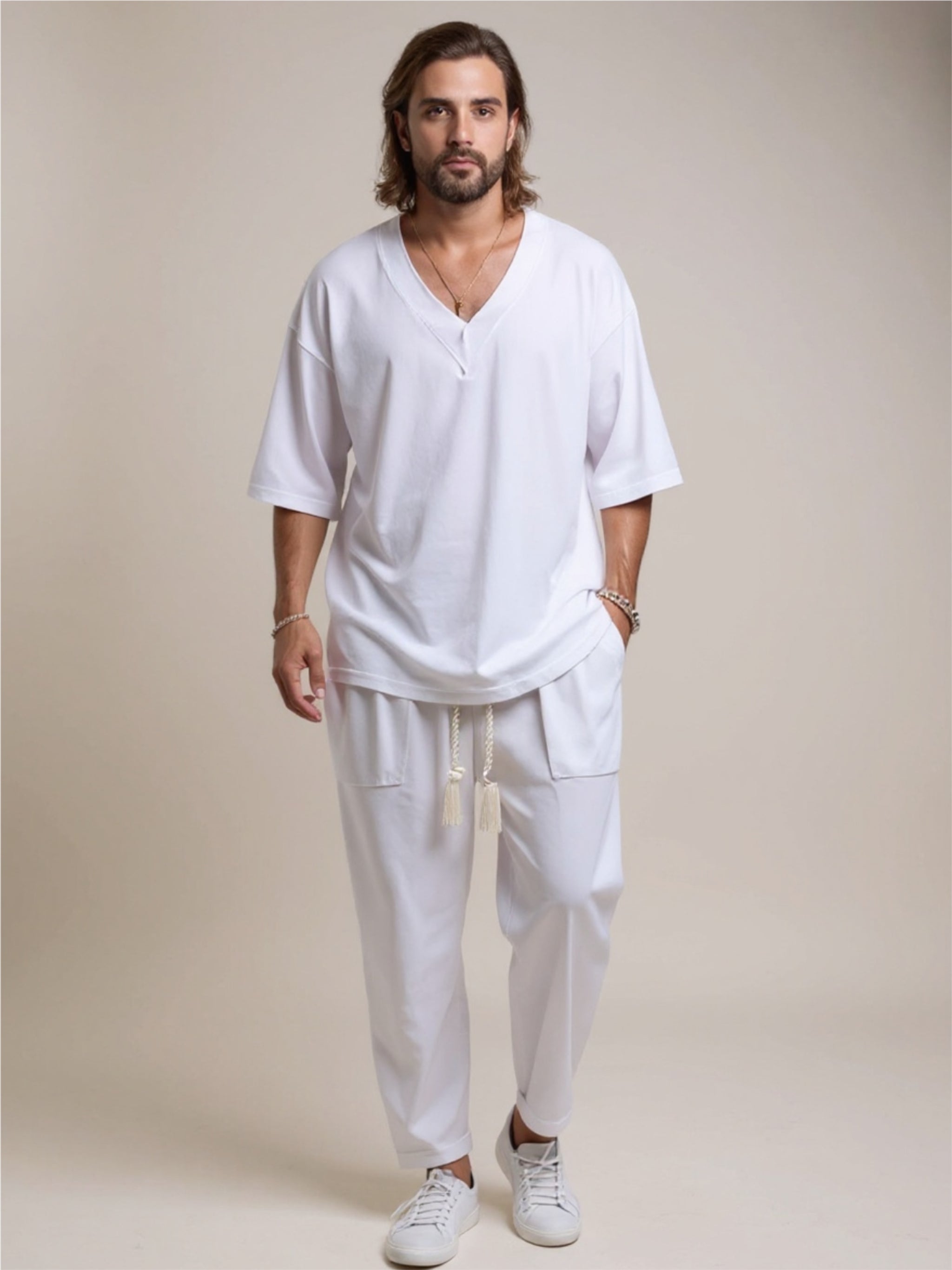 V-Neck Half Sleeve Top & Pants Set