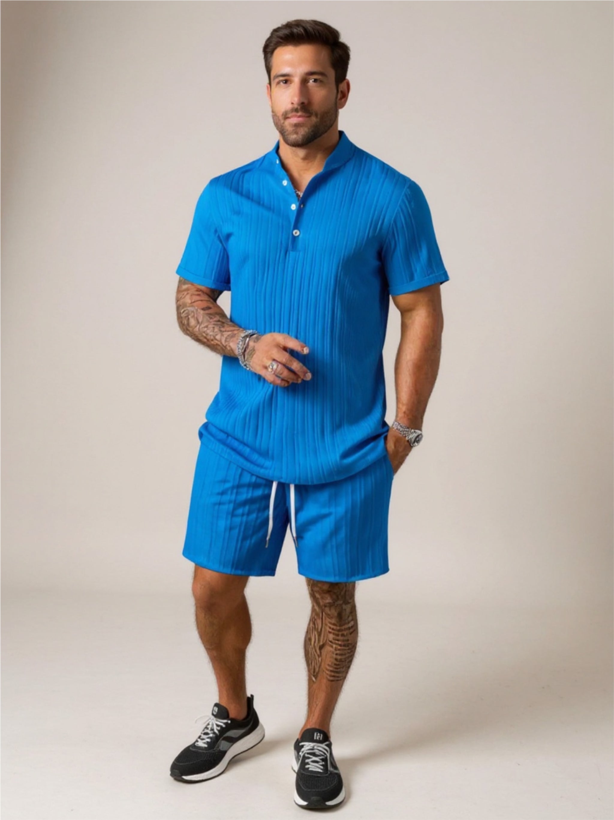Button Detail Short Sleeve Top & Shorts Set