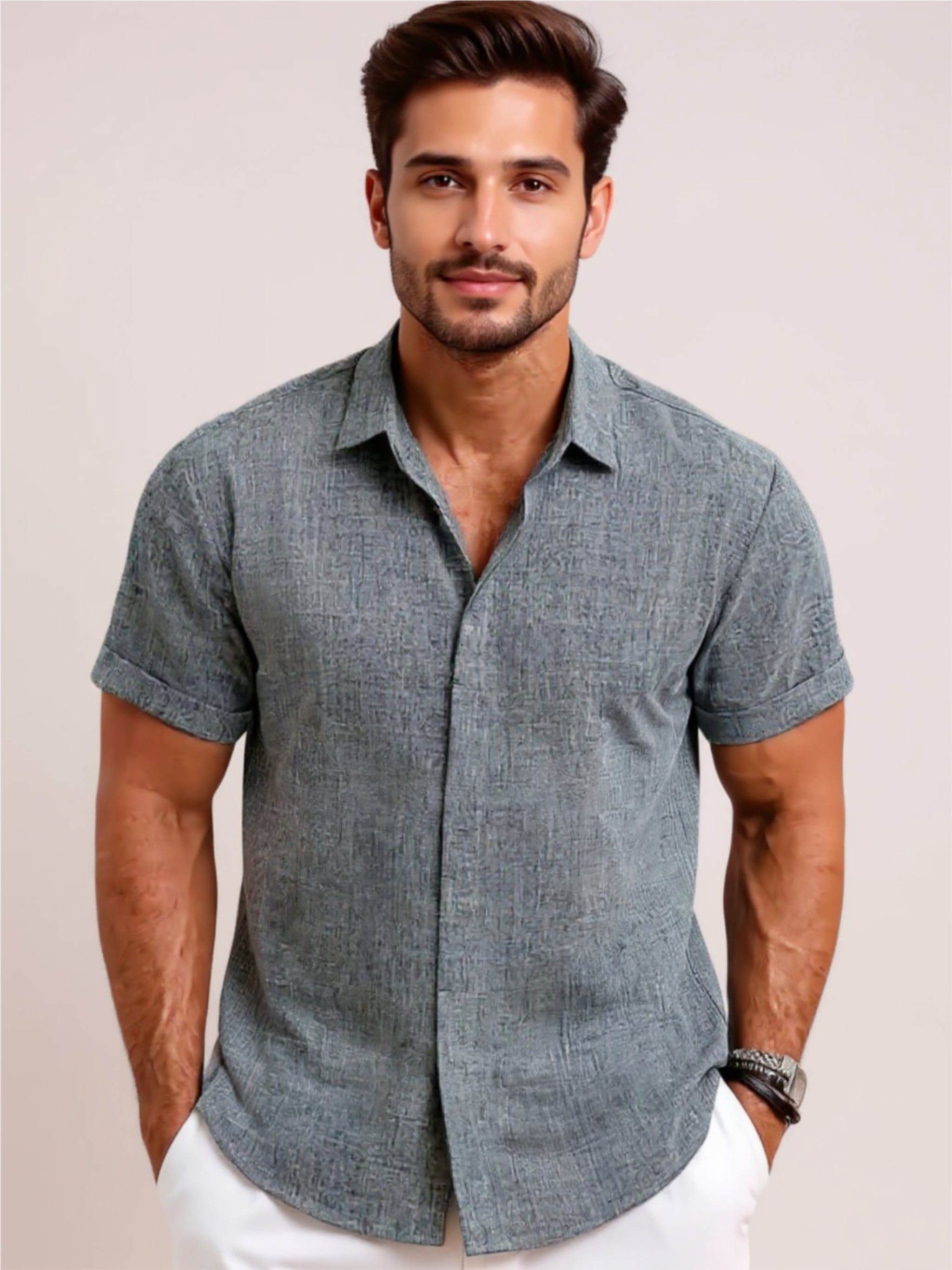 Collared Neck Short Sleeve Shirt