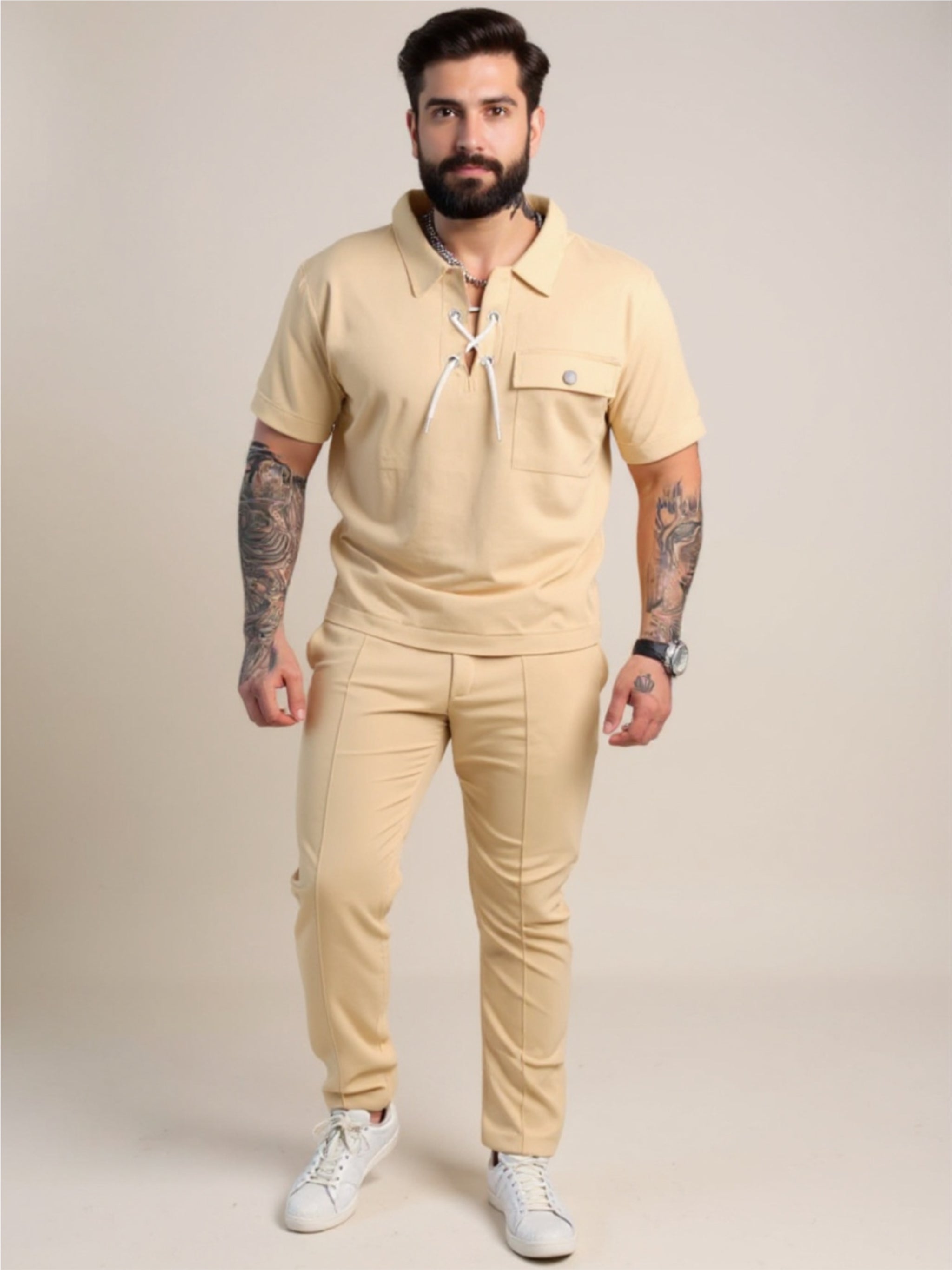 Lace Up Short Sleeve Top & Pants