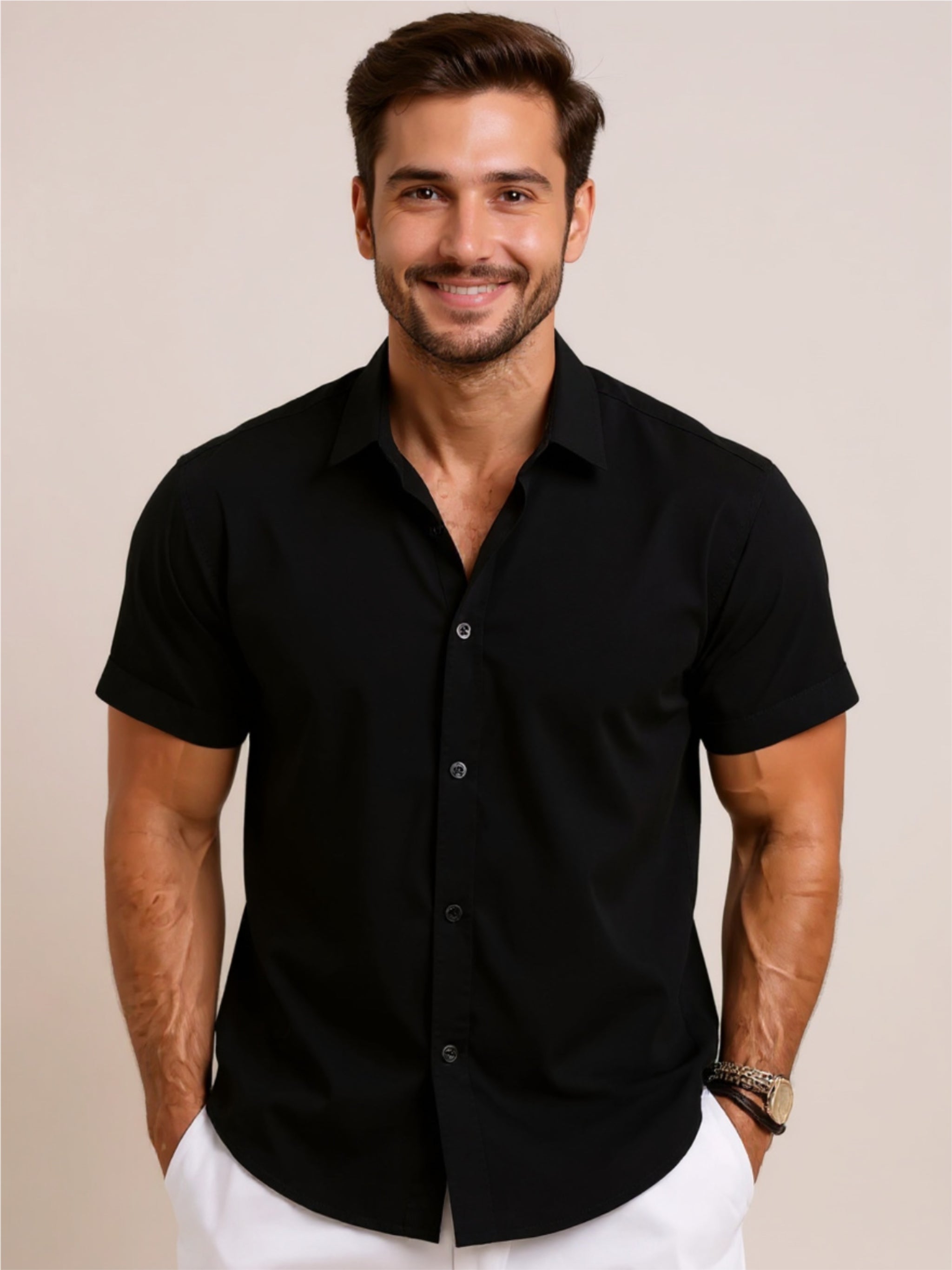 Collared Neck Short Sleeve Shirt