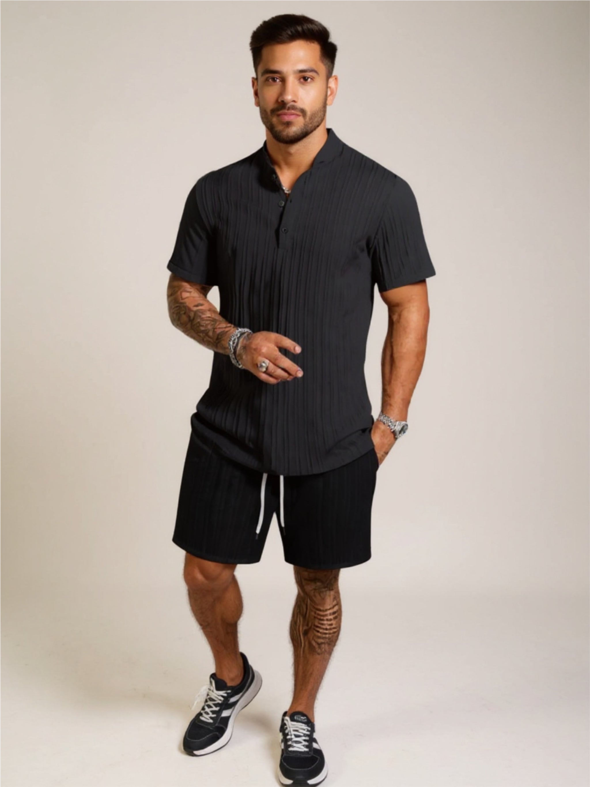 Button Detail Short Sleeve Top & Shorts Set