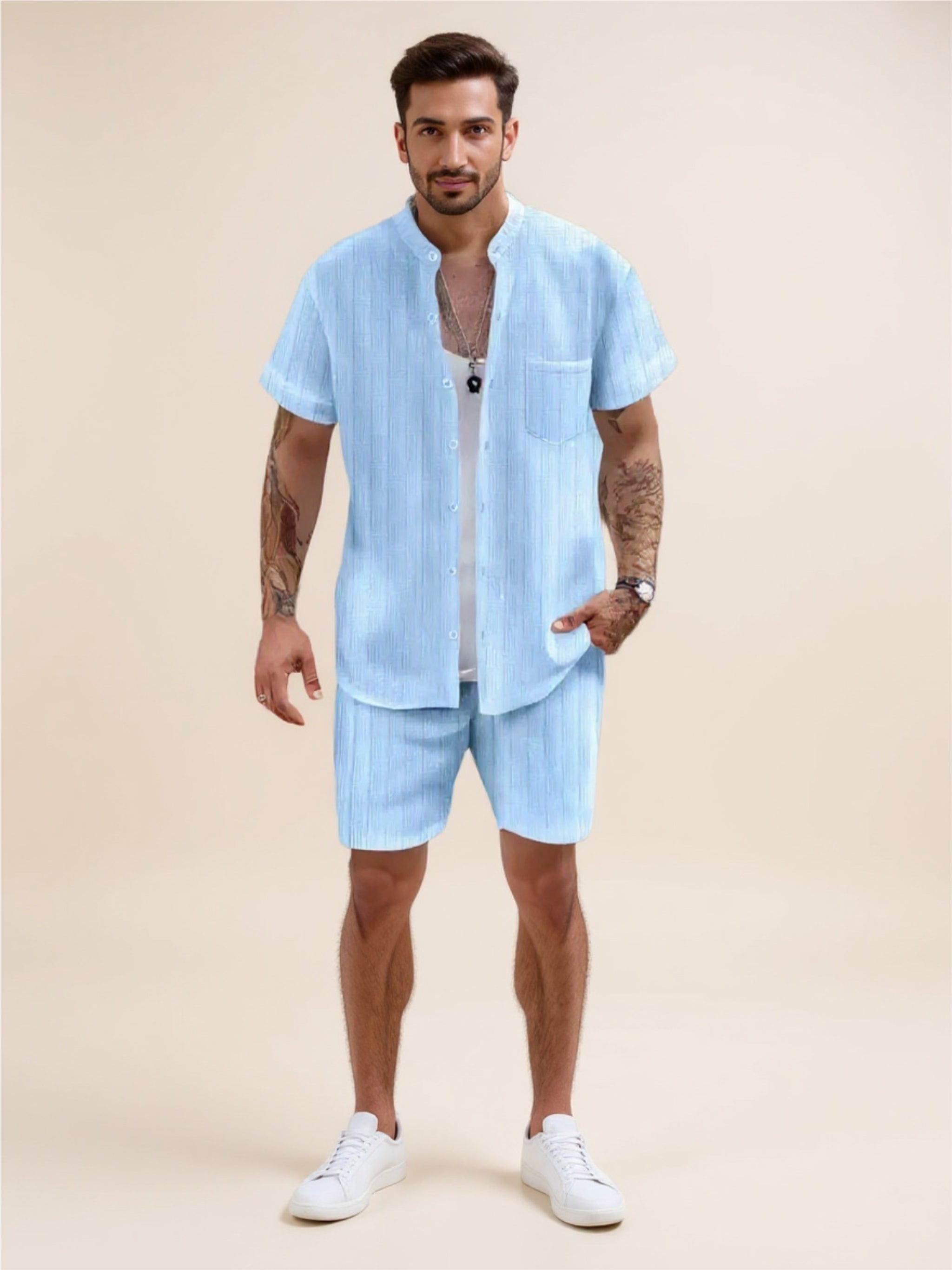 Button Up Short Sleeve Shirt & Shorts Set
