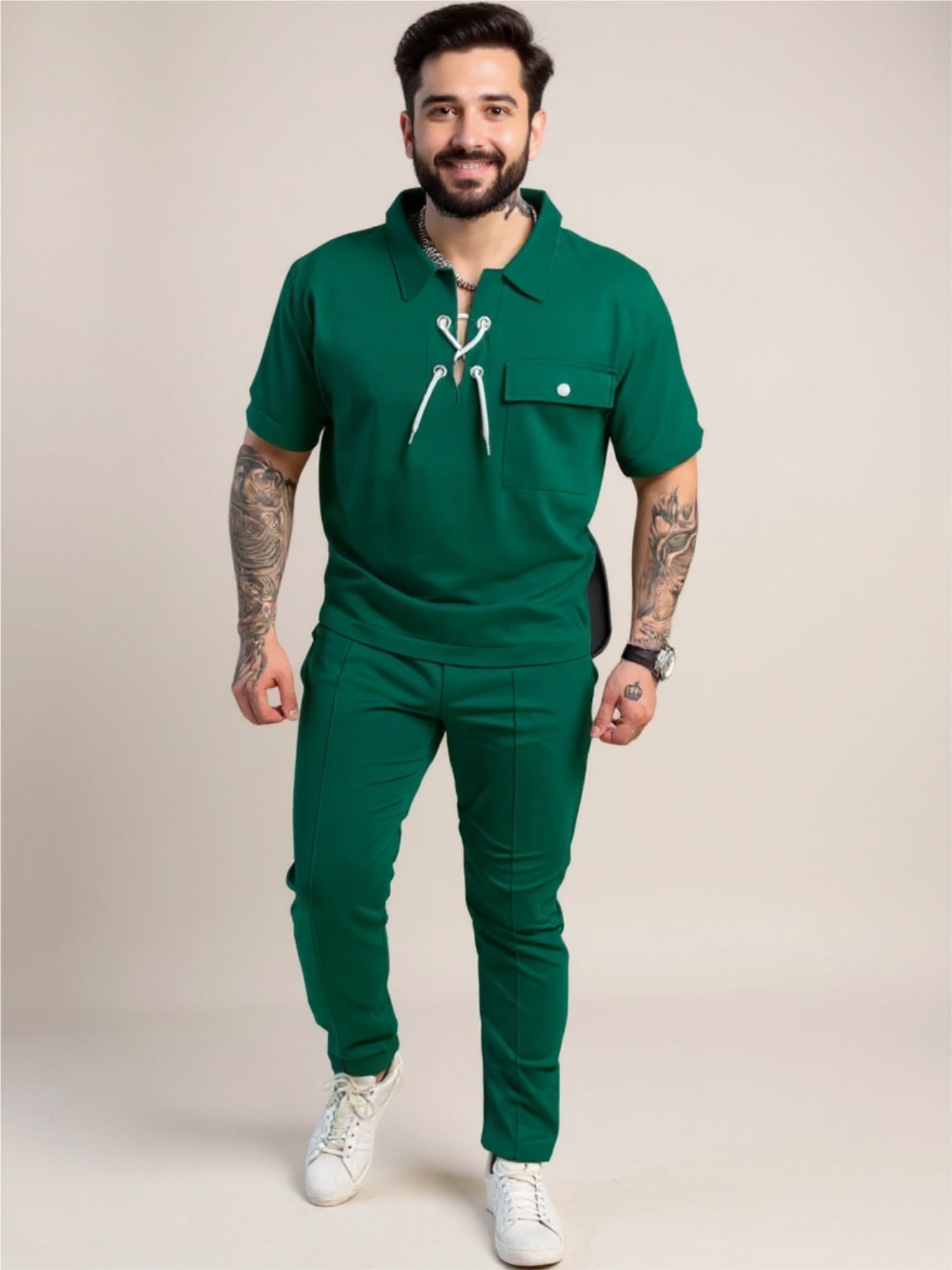 Lace Up Short Sleeve Top & Pants
